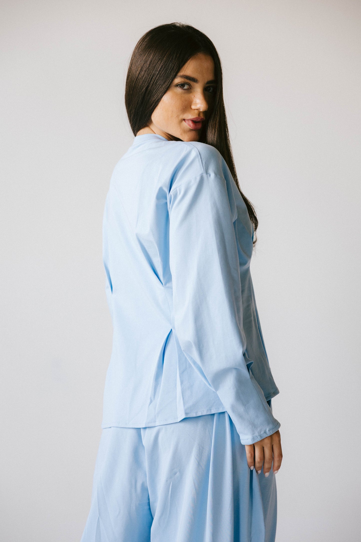 Pleats cotton set - baby blue