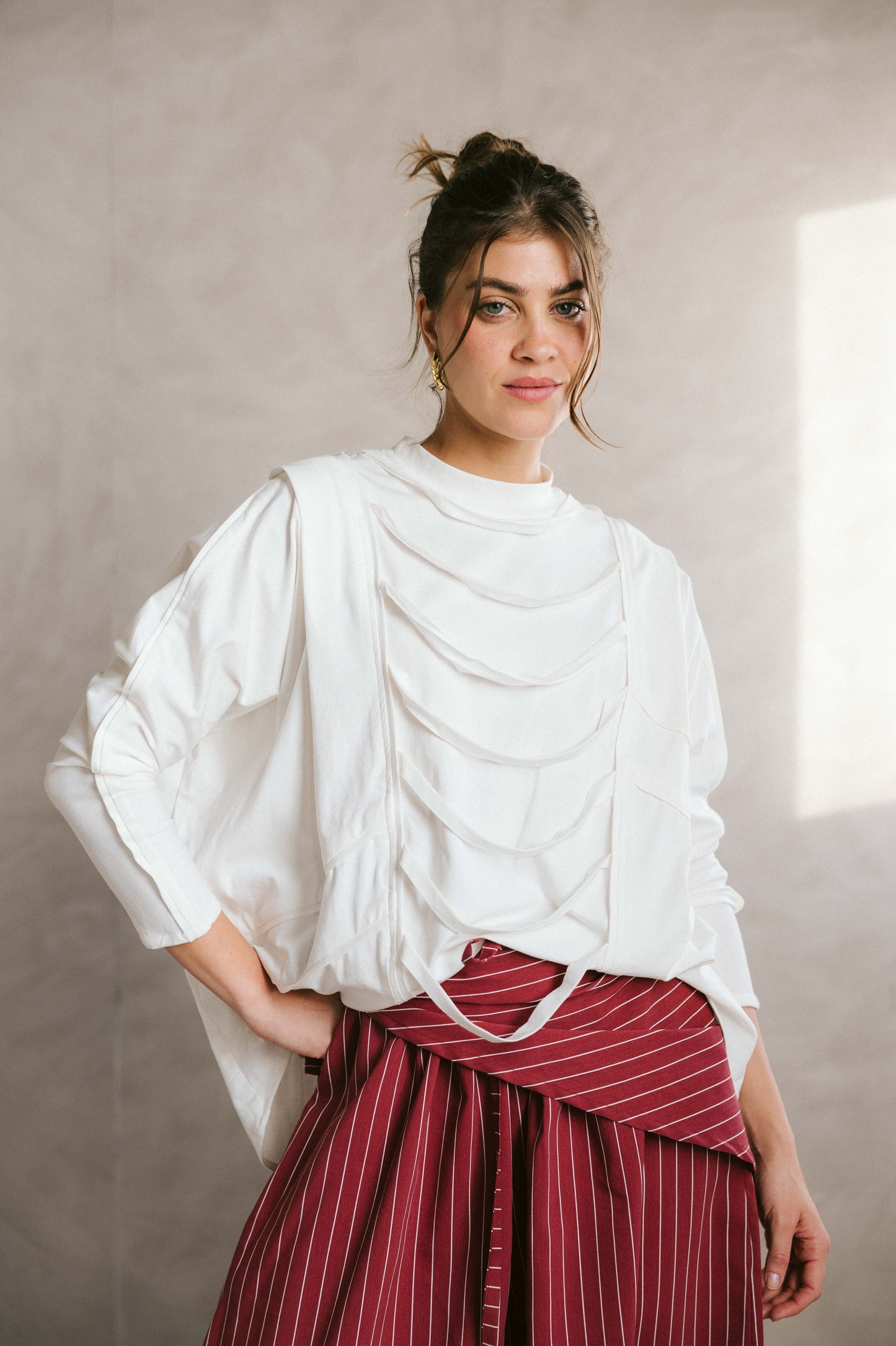 Ruched cotton t-shirt - white