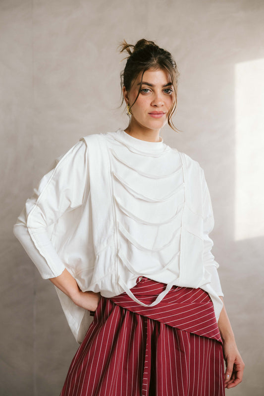 Ruched cotton t-shirt - white