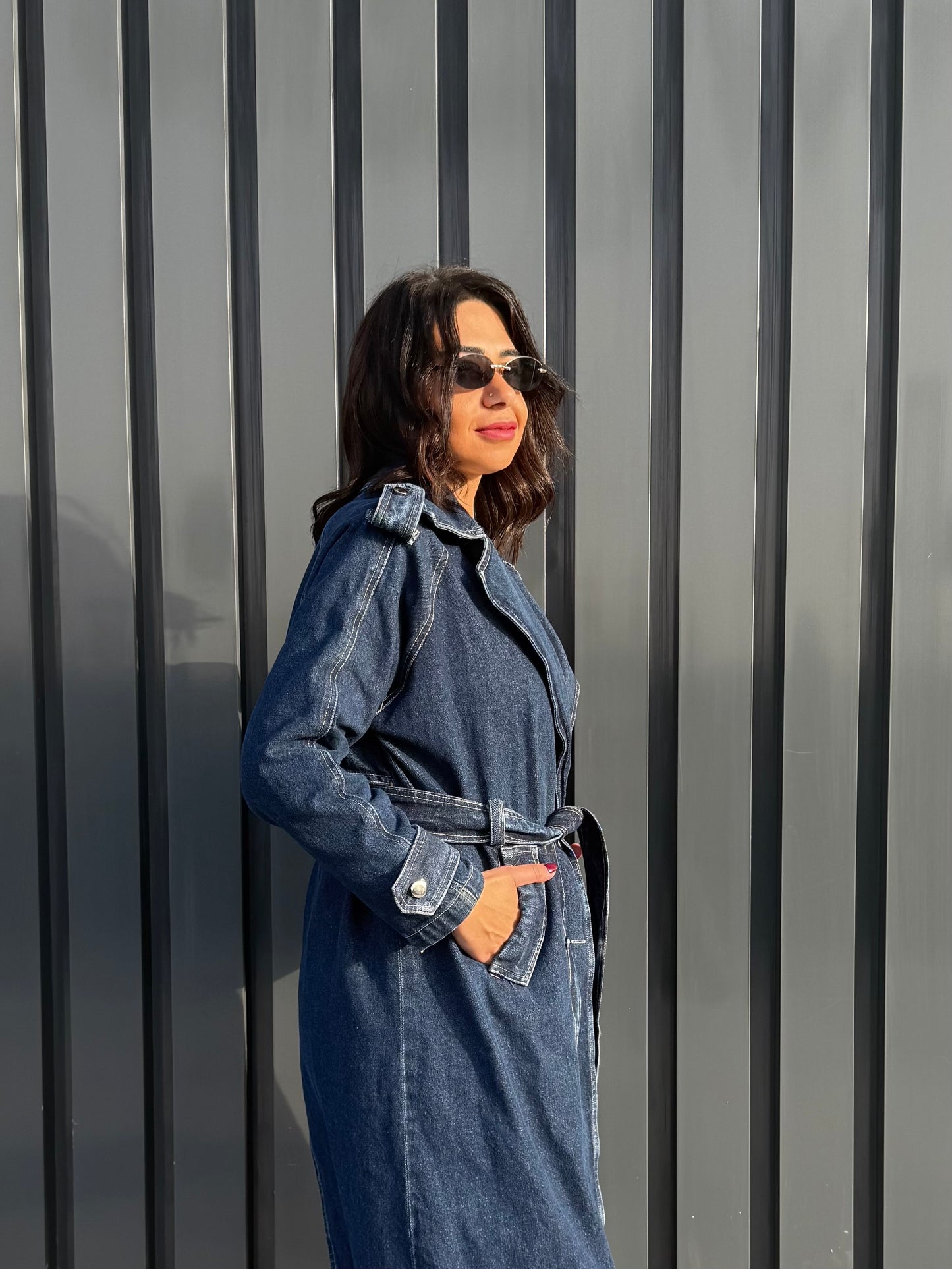 Denim trench coat - NAVY