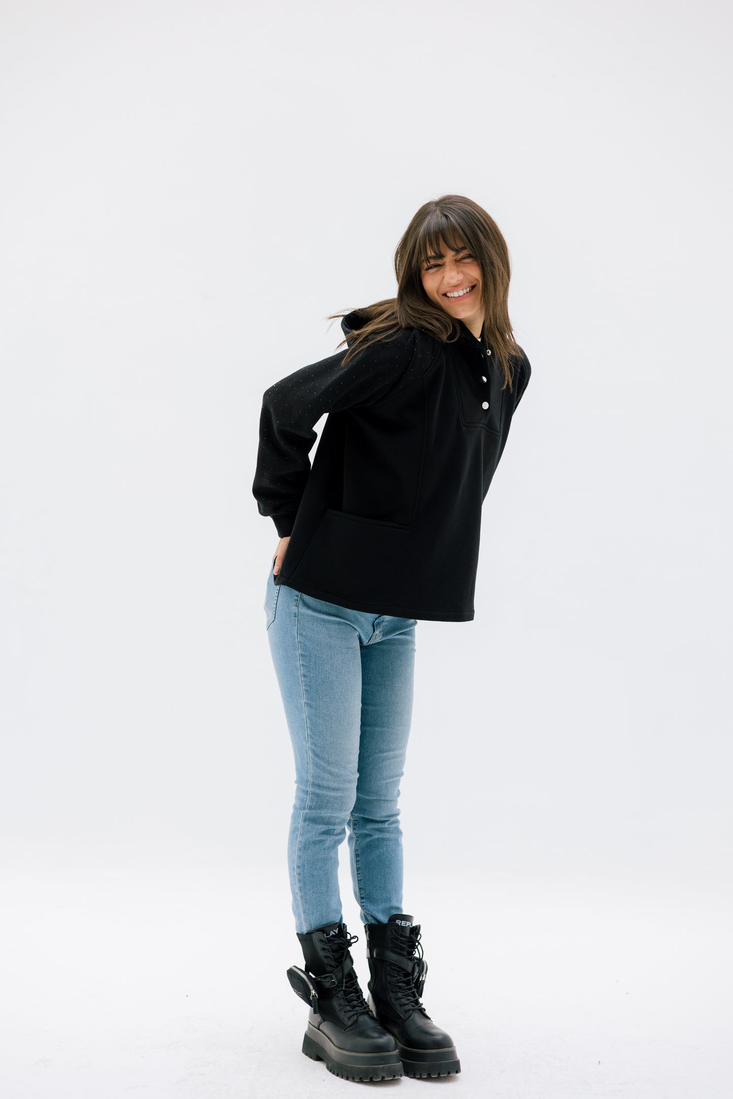 Rhinestone Whisper Hoodie - black
