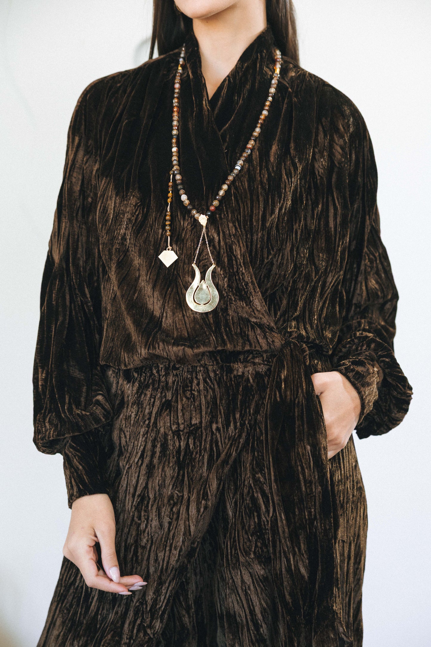 VELVET JUMPSUIT- BROWN