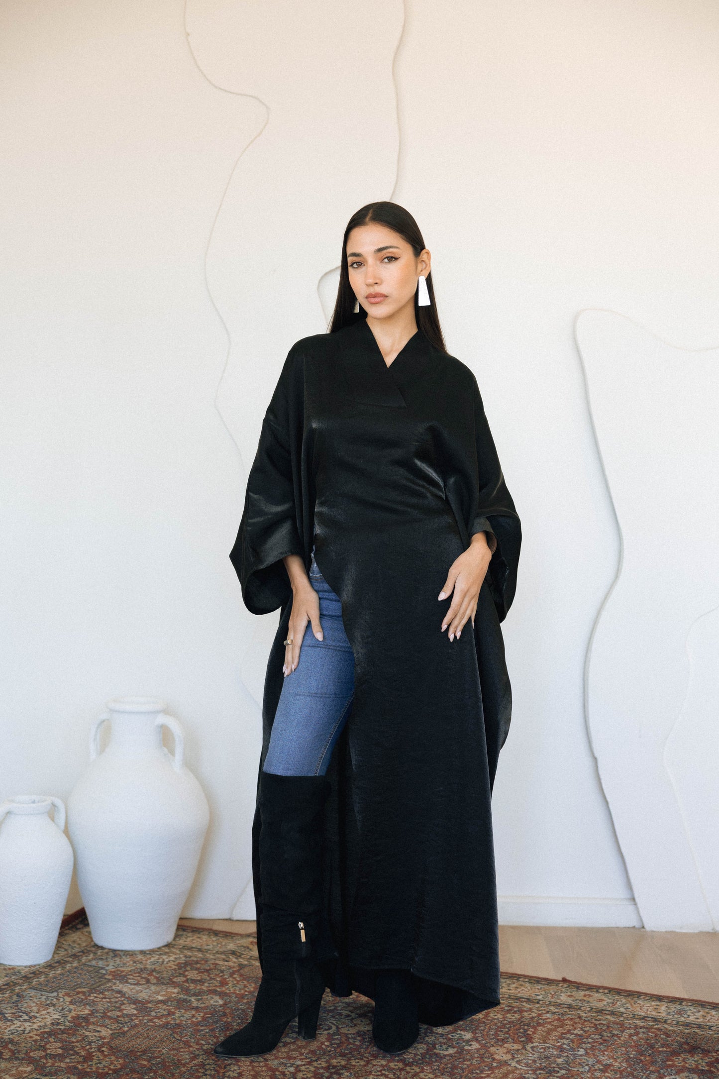 VELOUR FLOW KAFTAN - BLACK