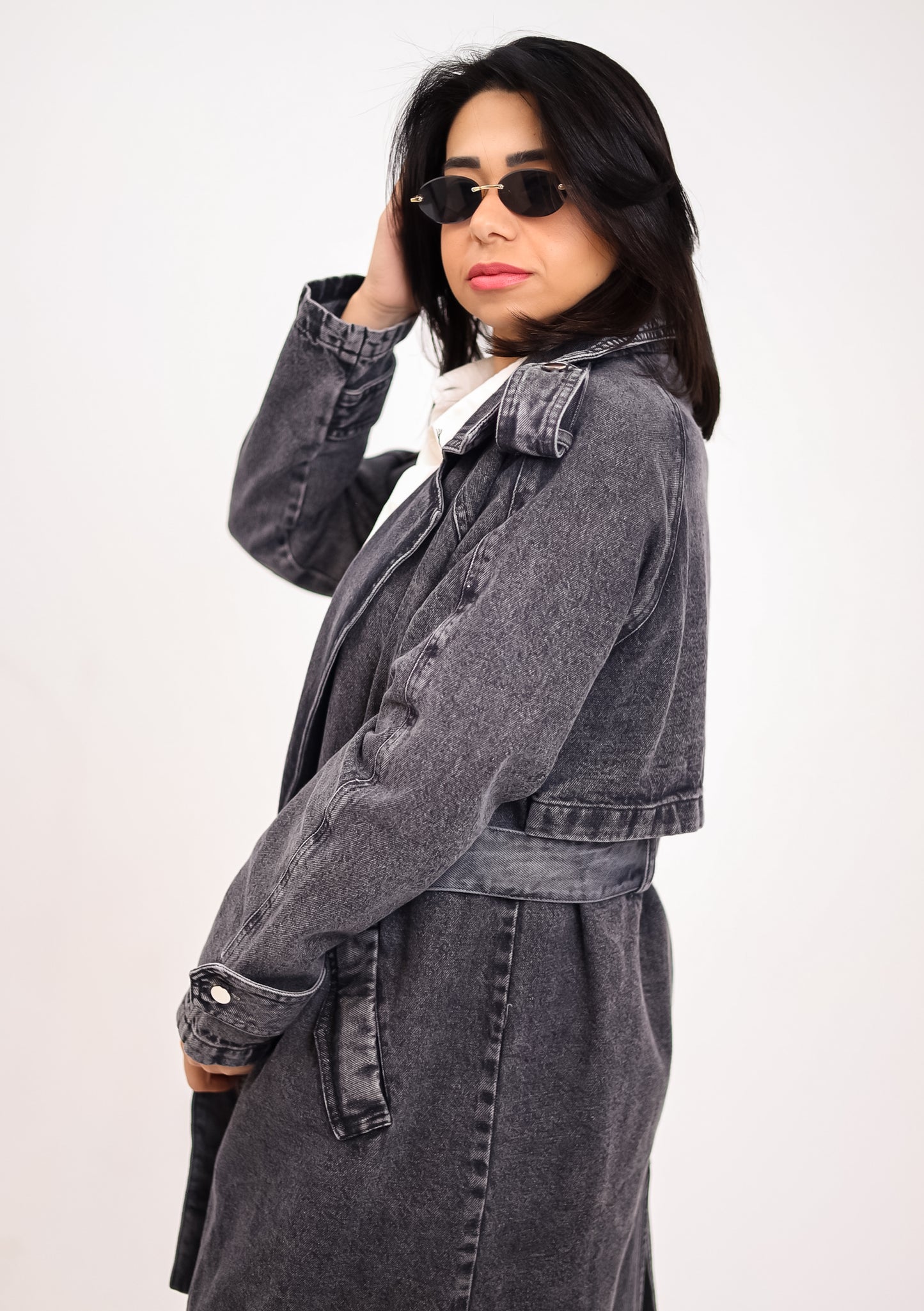 Denim trench coat - BLACK