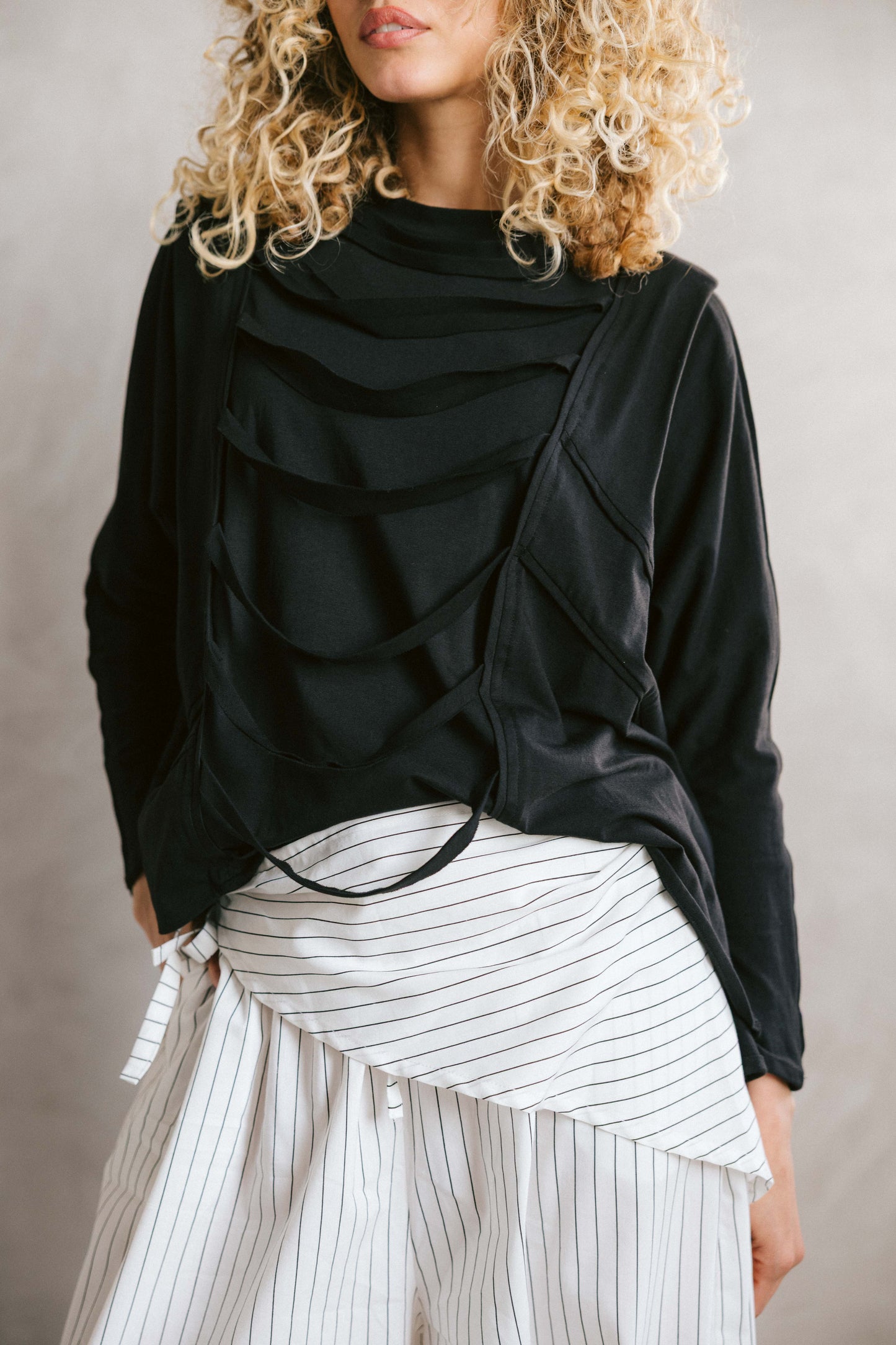 Ruched cotton t-shirt - black