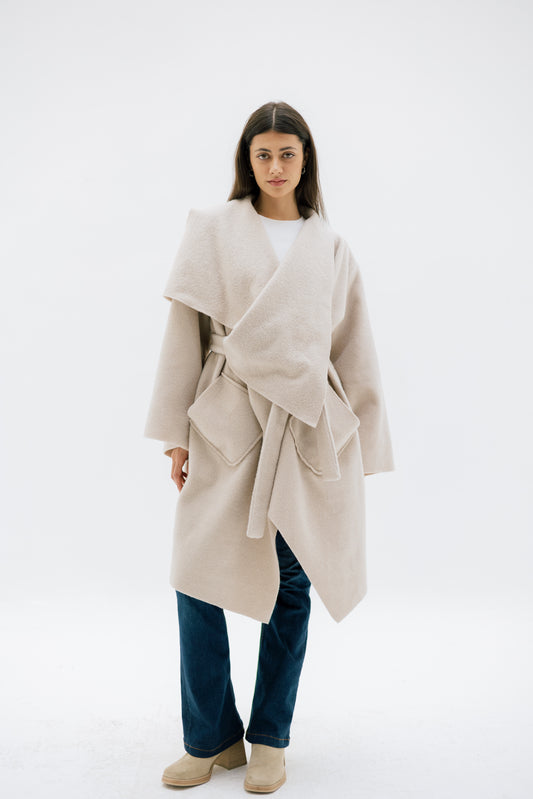 THE VELA WRAP COAT - BEIGE