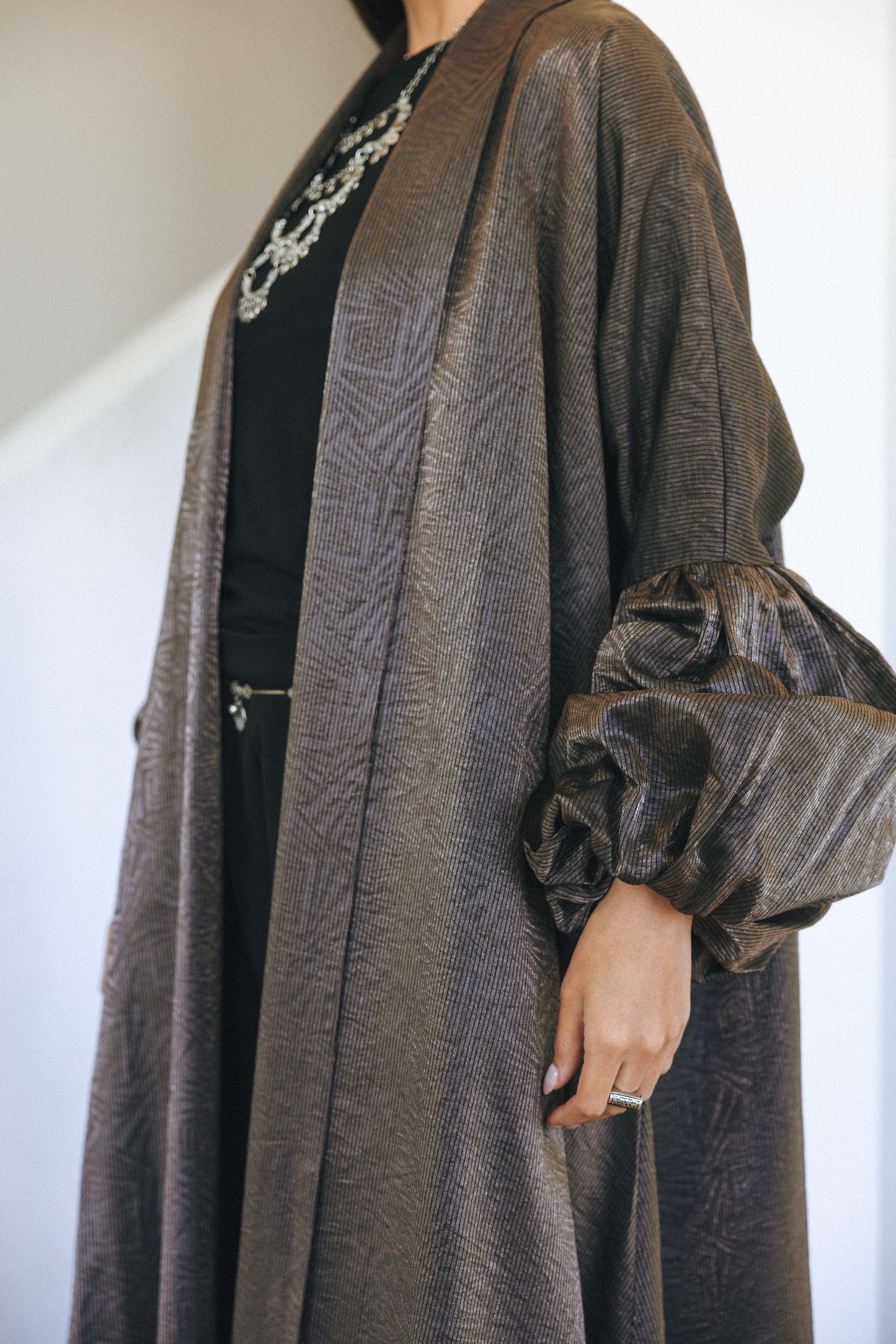 BRONZE JACQUARD BELTED kAFTAN - GRESH