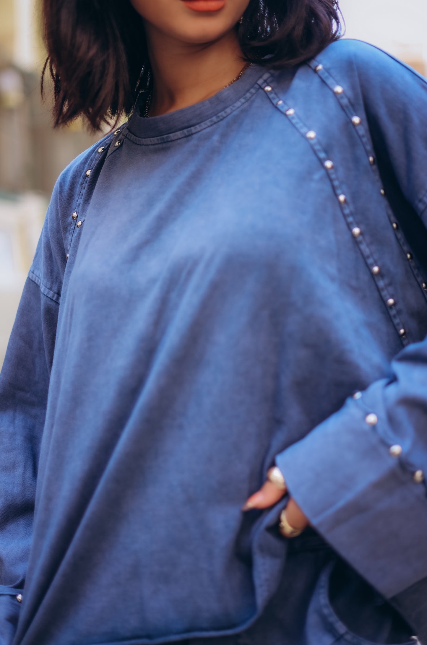 Navy blue Stone washed studs set