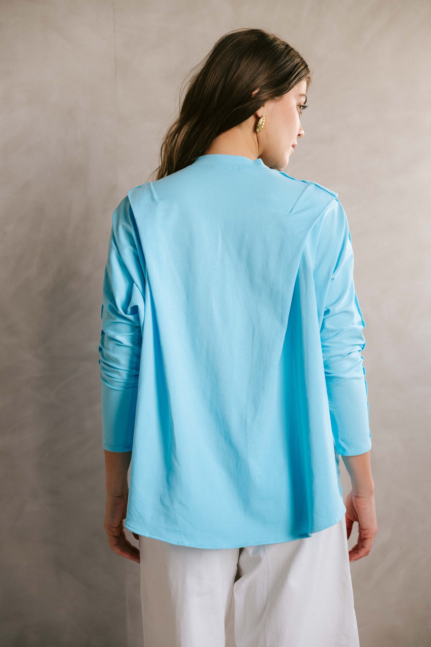 Ruched cotton t-shirt - aqua