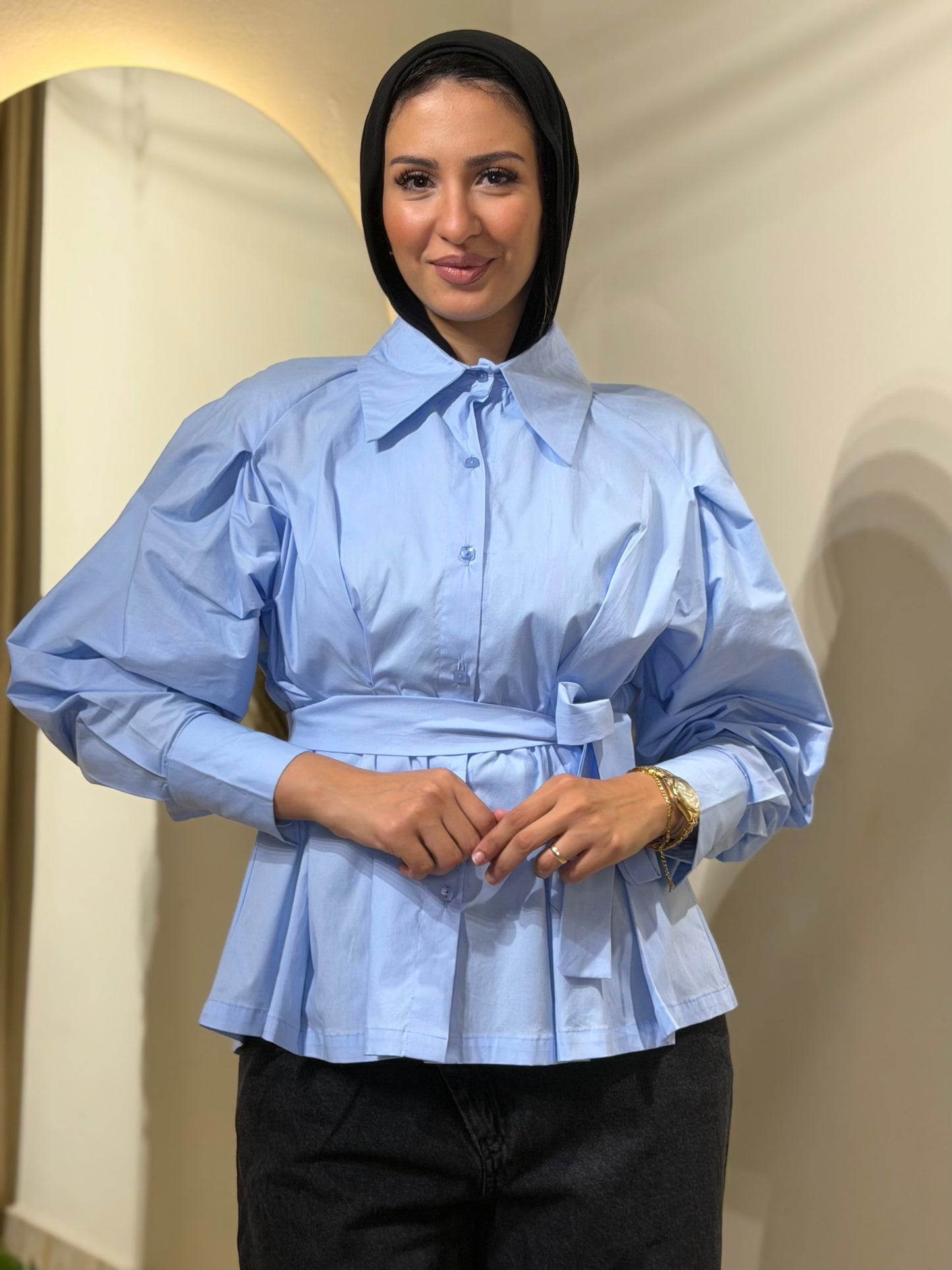 Waistline poplin shirt