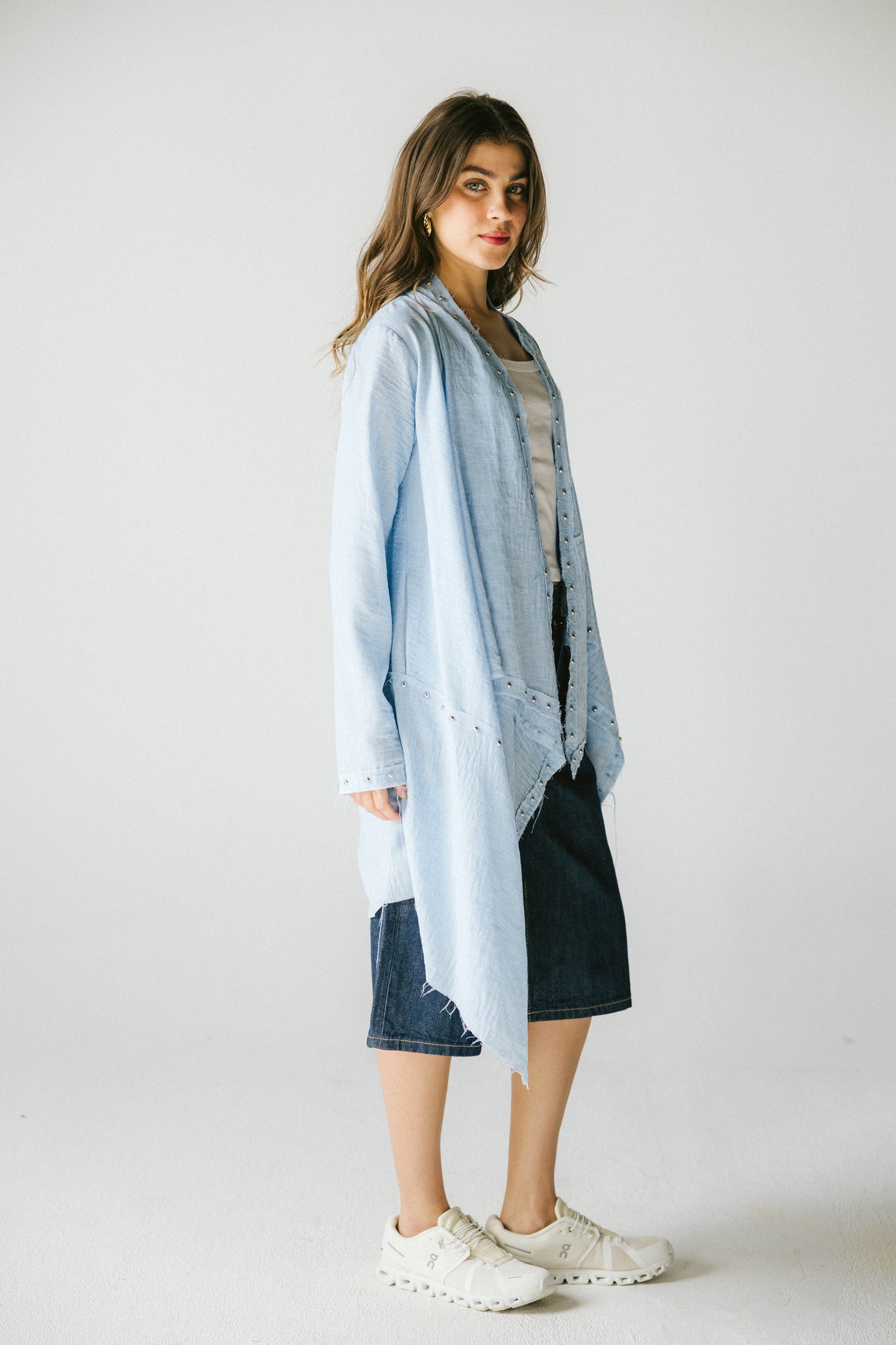 Studded asymmetric cardigan