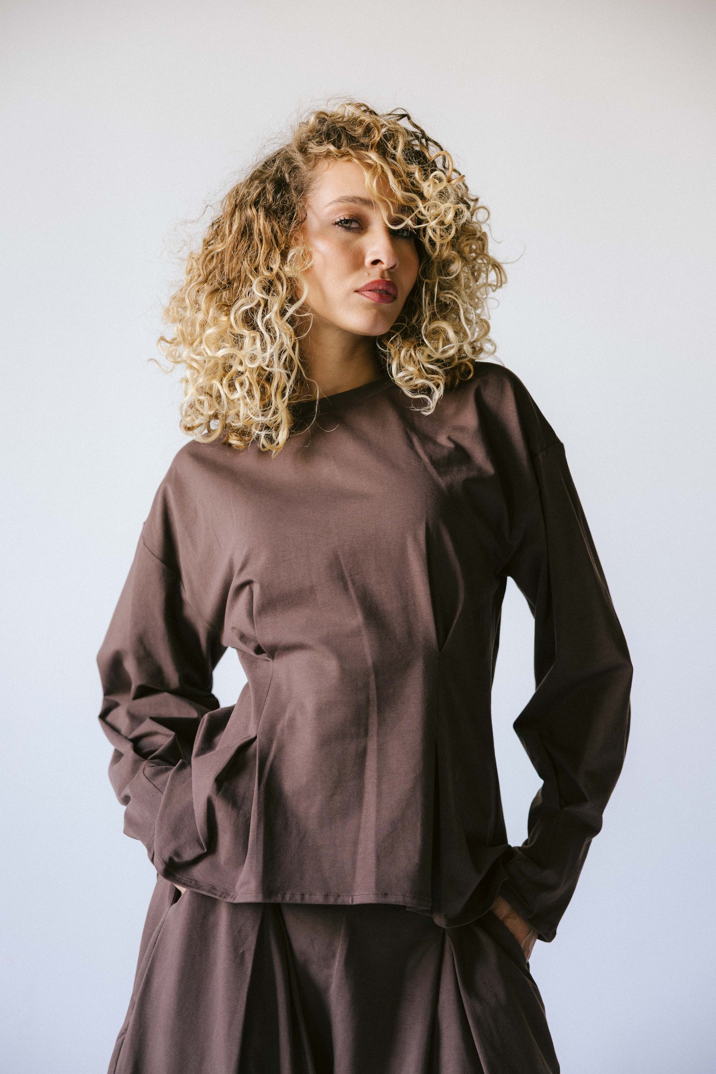 Pleats cotton set - brown
