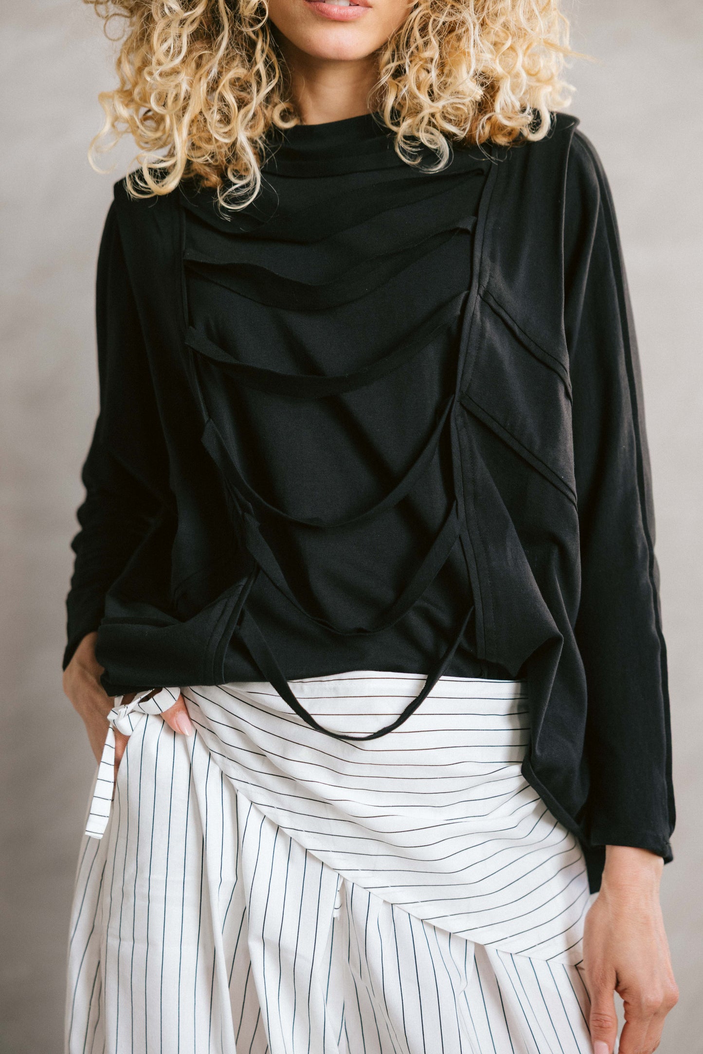 Ruched cotton t-shirt - black