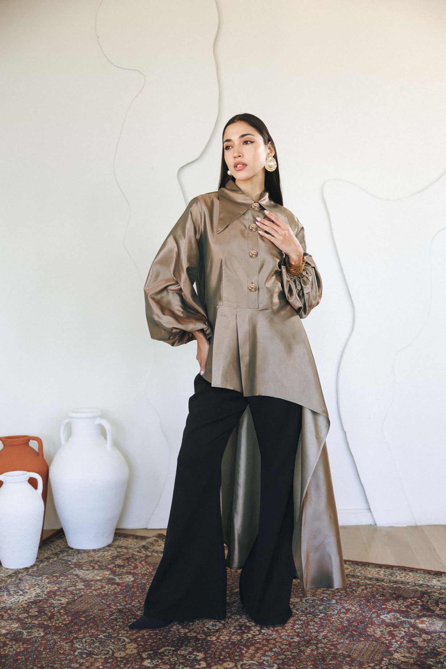 FLOW TAFFETA TOP - GOLD