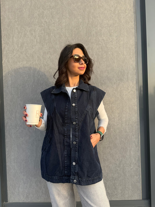 Denim vest - BLUE BLACK