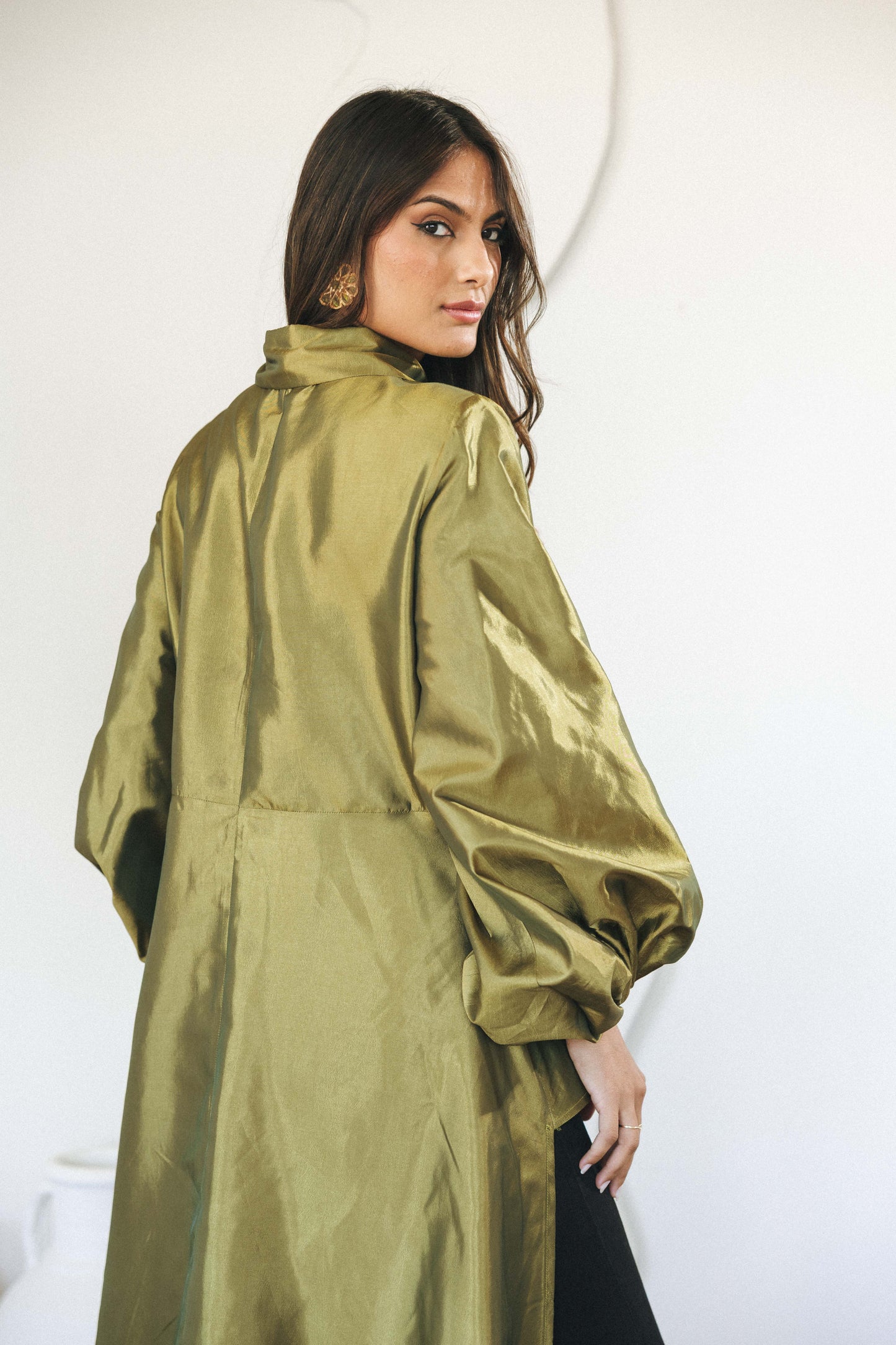 FLOW TAFFETA TOP - OLIVE