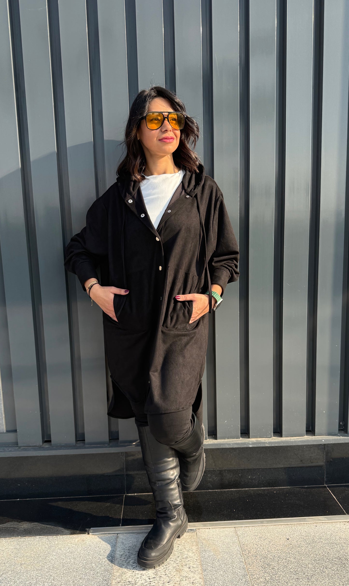 The striped suede oversized shirt