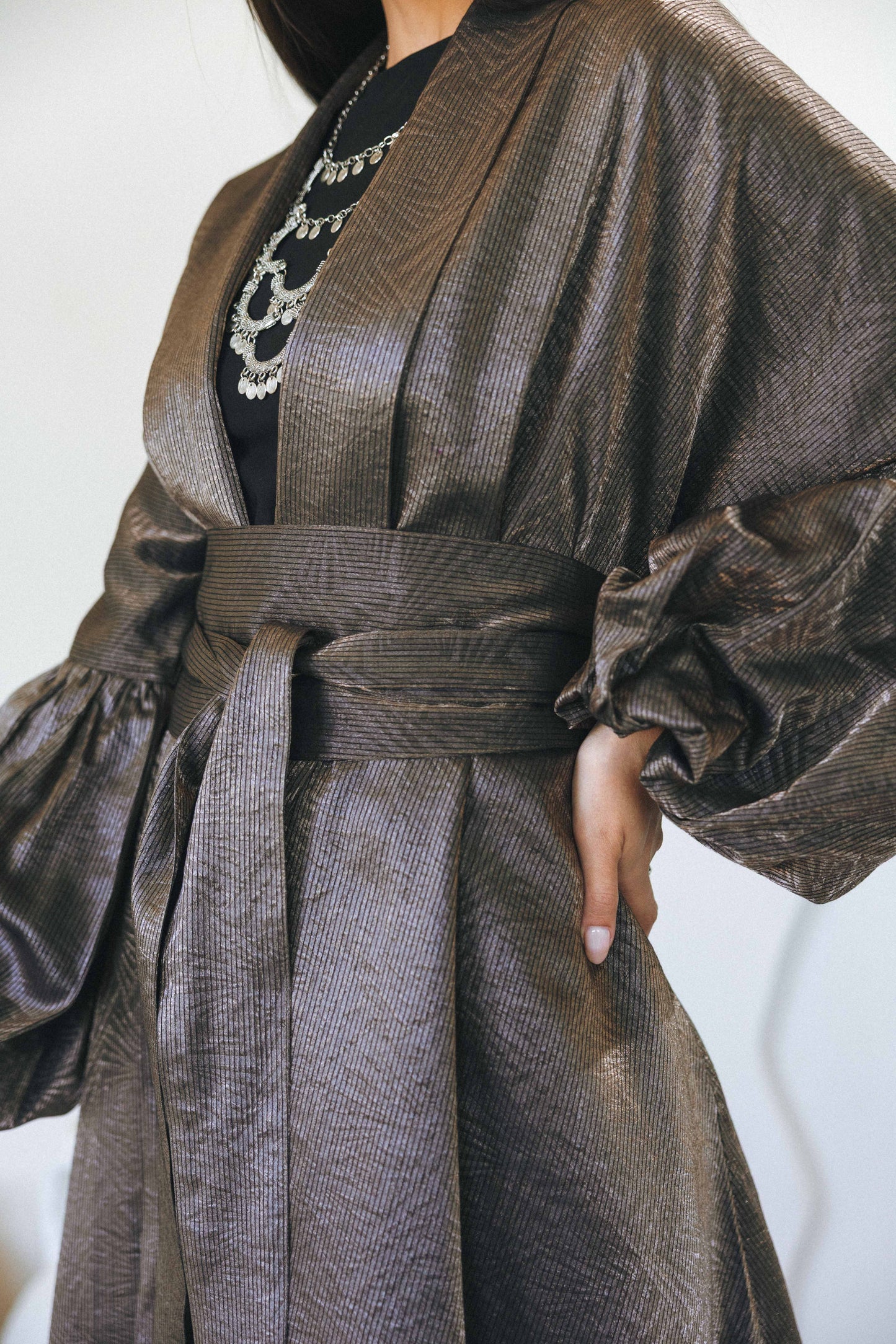 BRONZE JACQUARD BELTED kAFTAN - GRESH