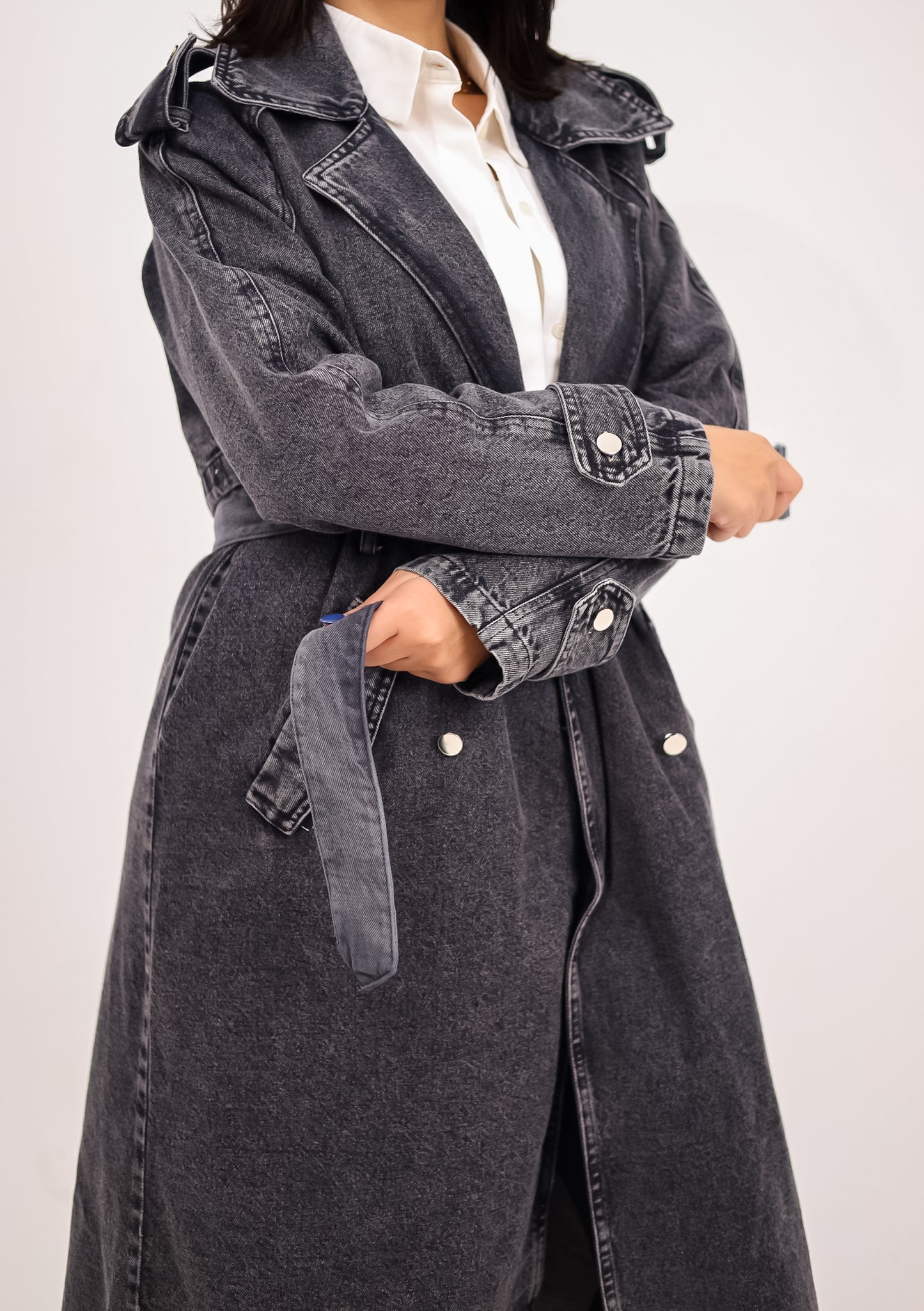 Denim trench coat - BLACK