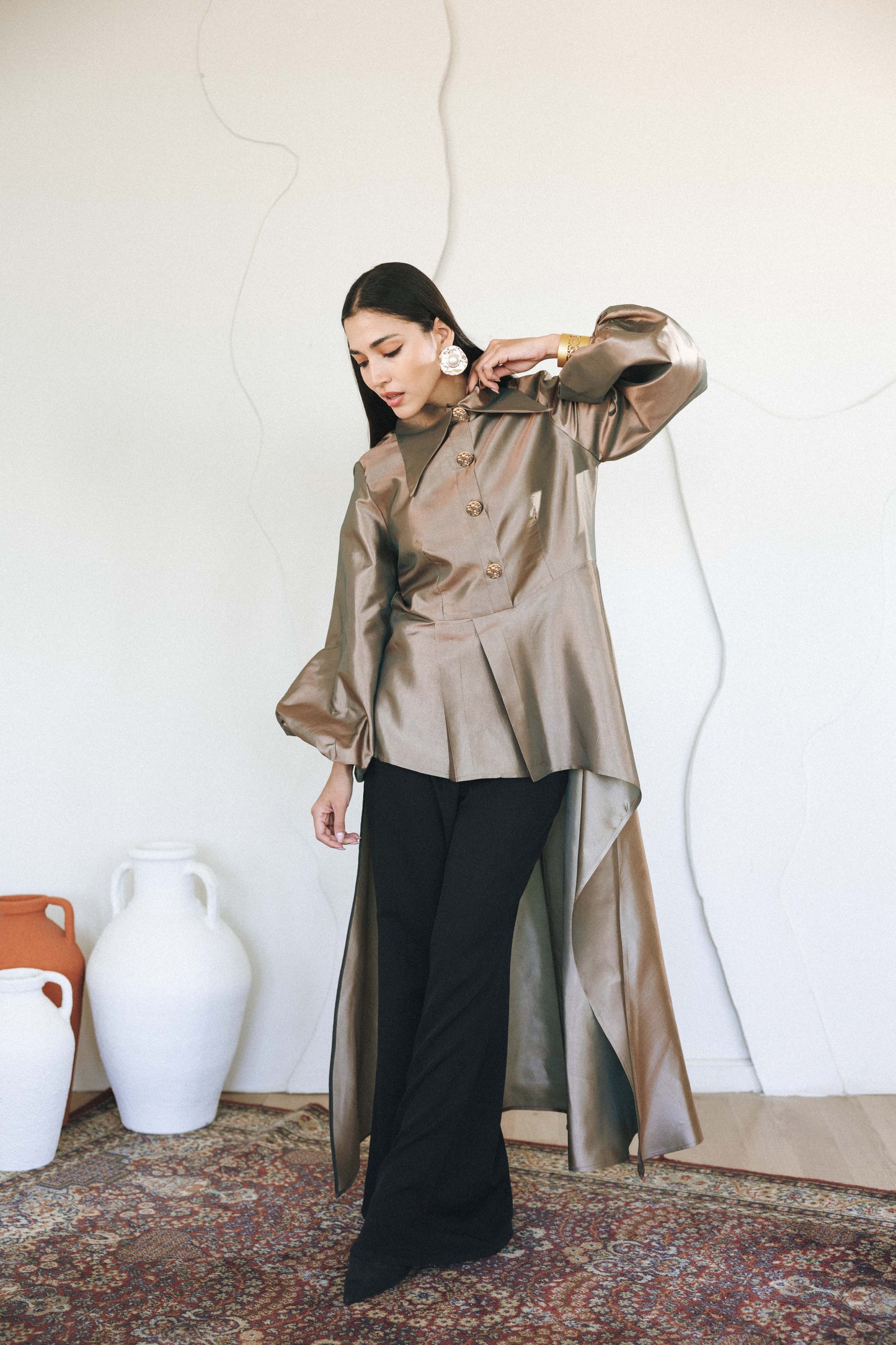 FLOW TAFFETA TOP - GOLD