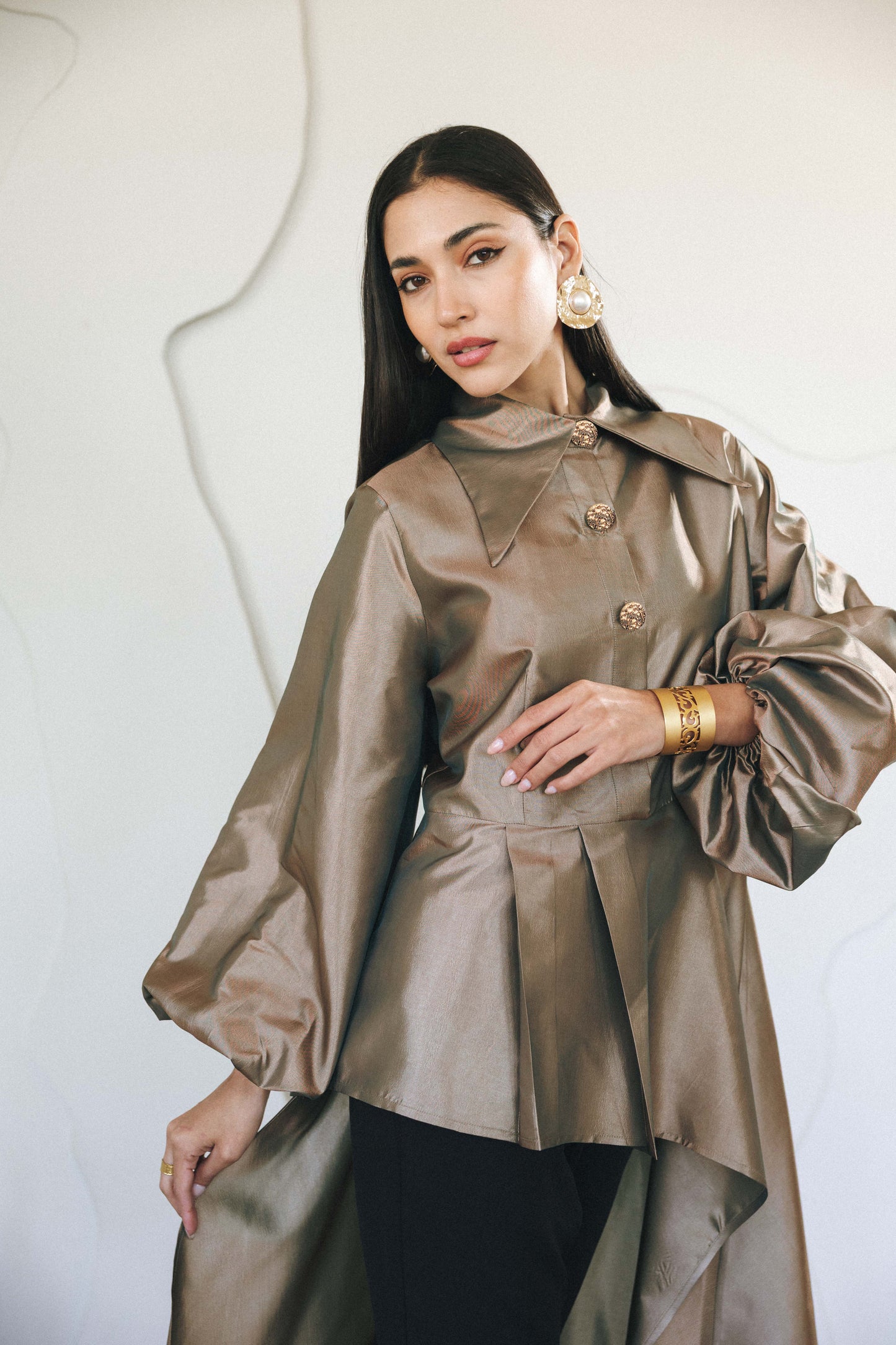 FLOW TAFFETA TOP - GOLD