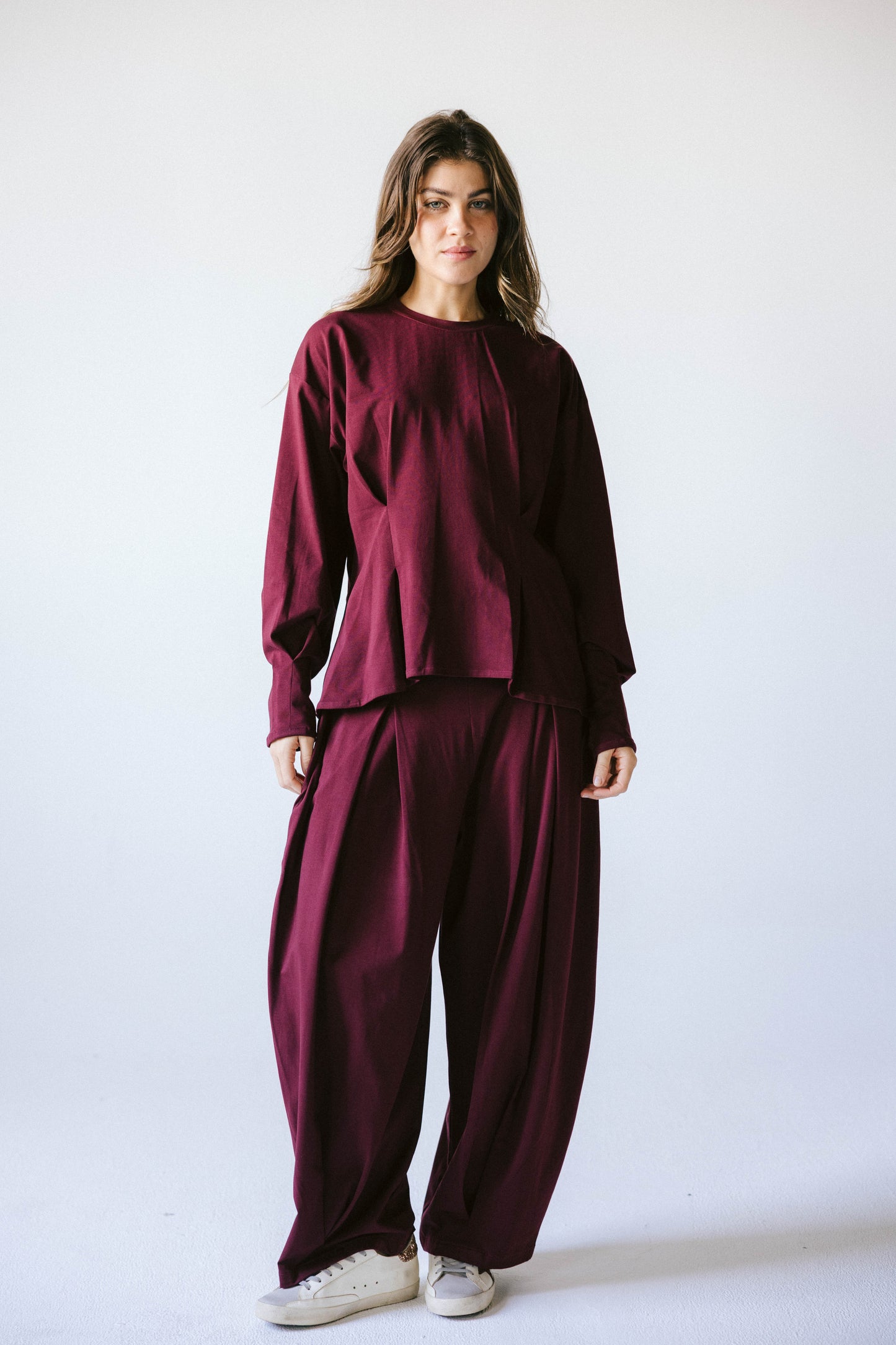 Pleats cotton set - burgundy