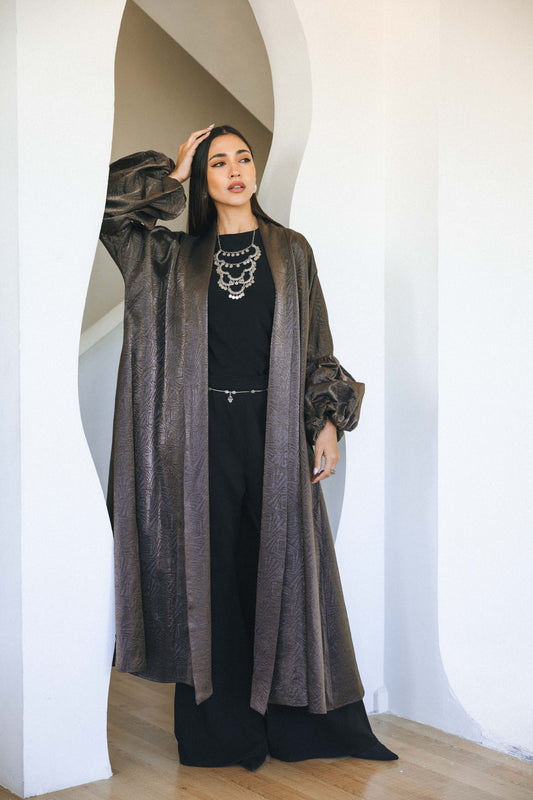 BRONZE JACQUARD BELTED kAFTAN - GRESH
