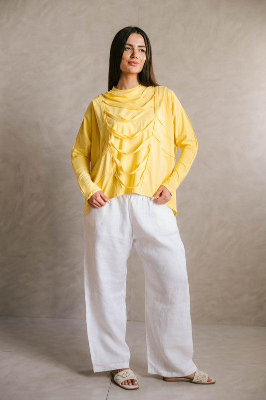Ruched cotton t-shirt - yellow