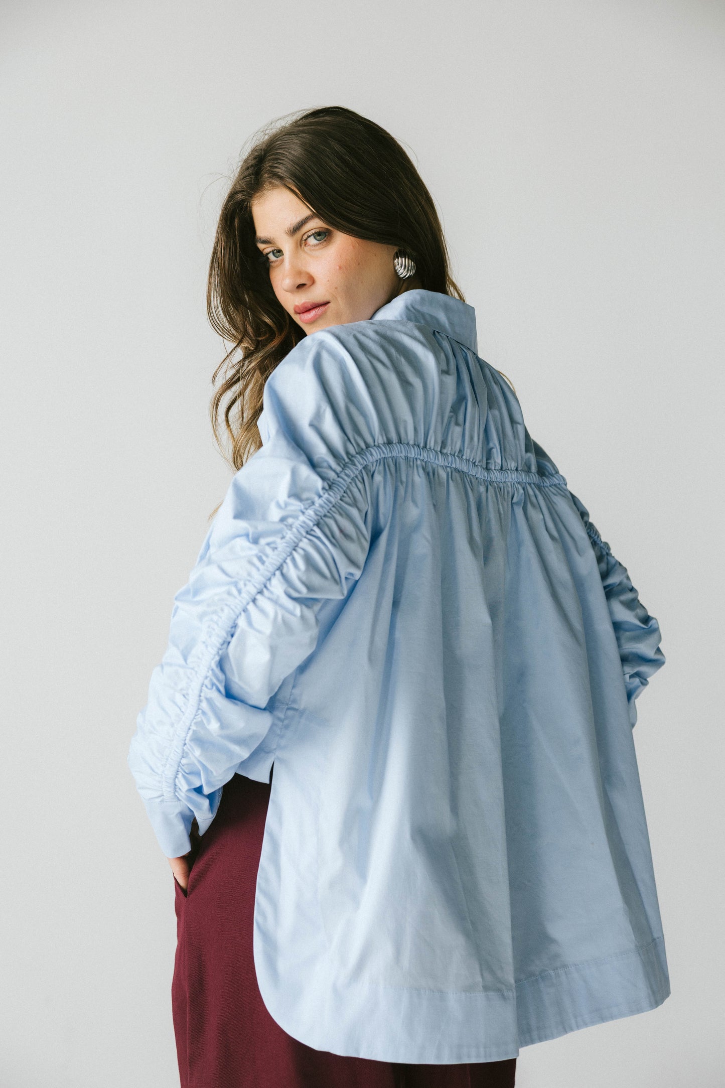 Ruched back shirt - baby blue
