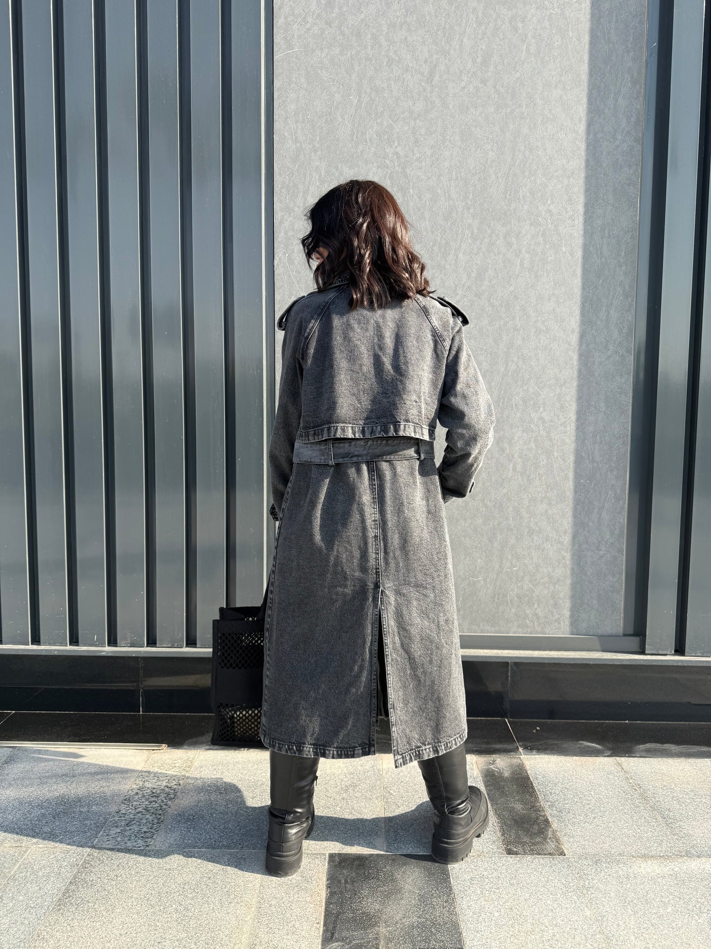 Denim trench coat - BLACK