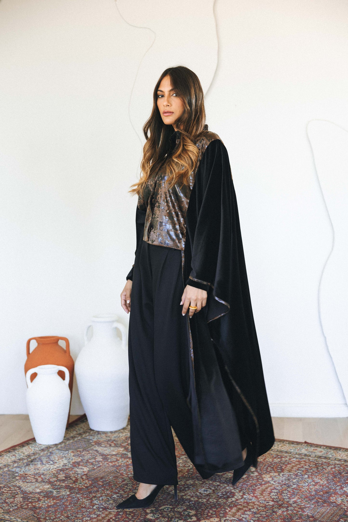 LEATHER VELVET KAFTAN