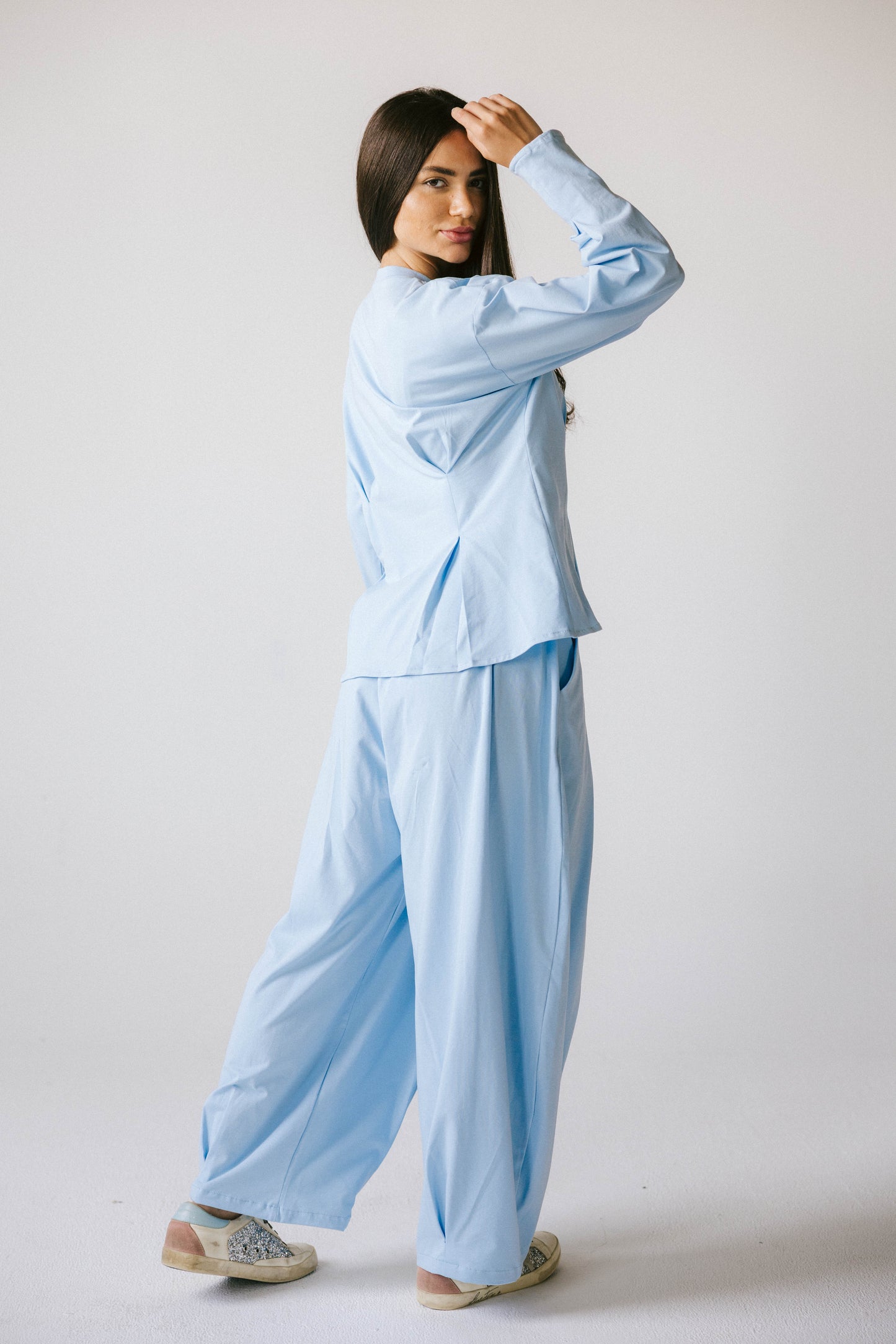Pleats cotton set - baby blue