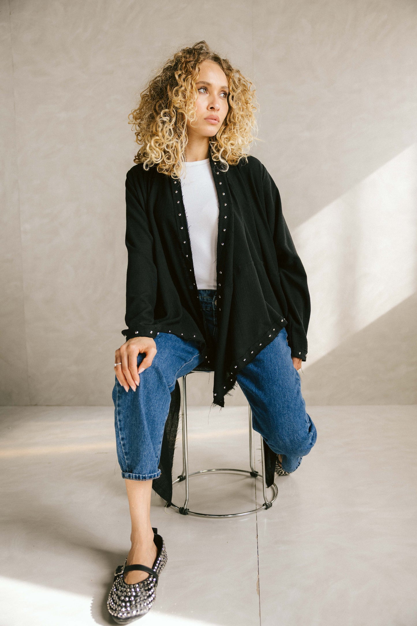 Studded asymmetric cardigan