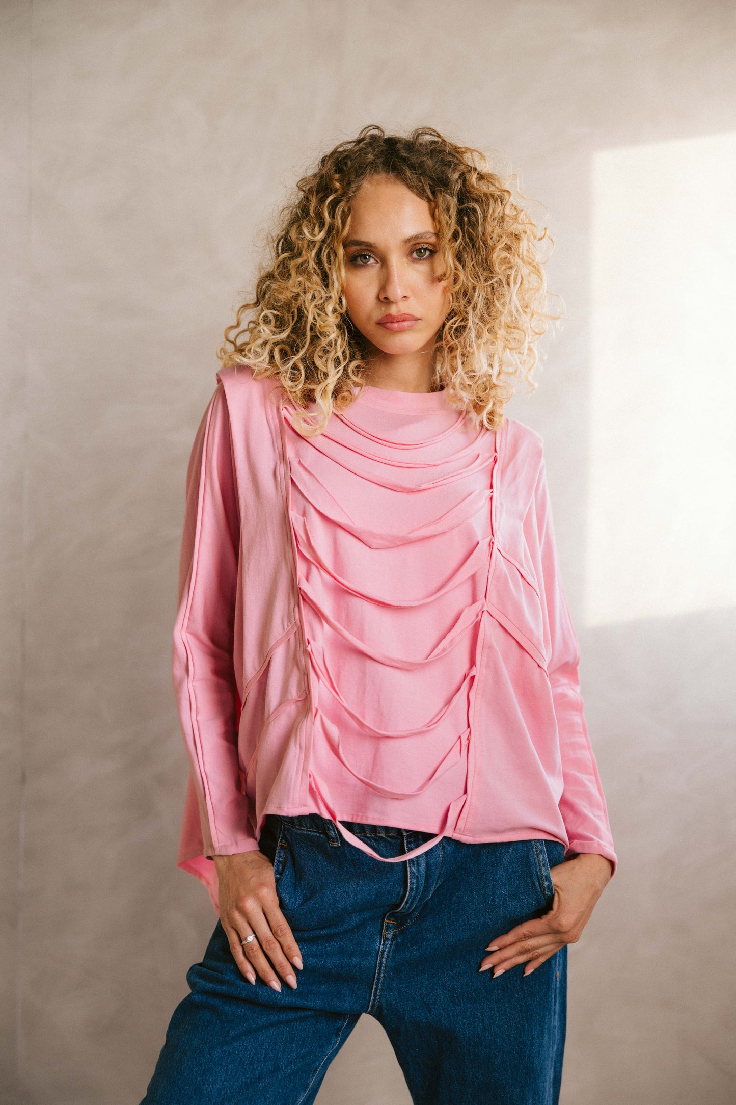 Ruched cotton t-shirt - Pink