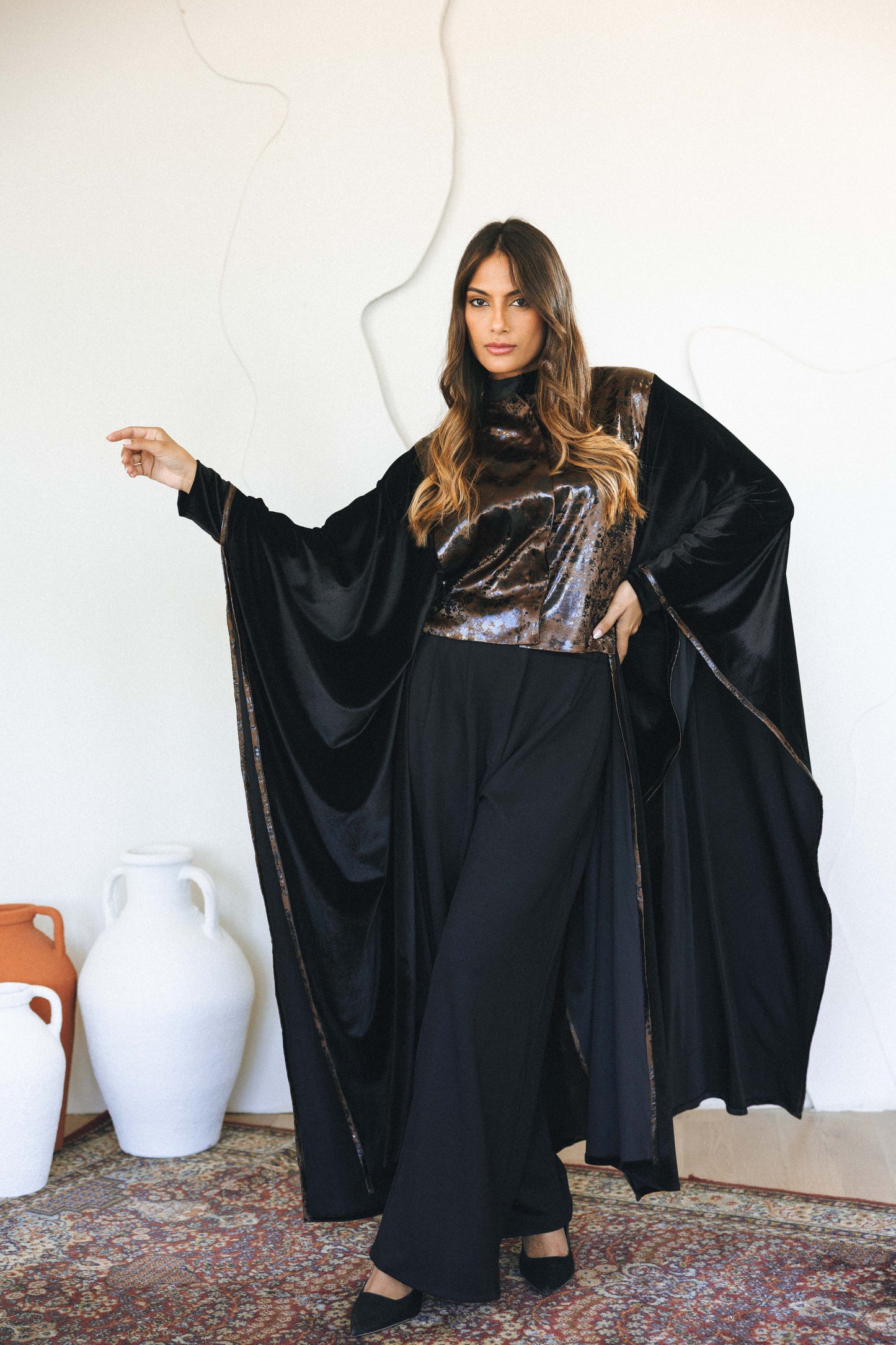 LEATHER VELVET KAFTAN