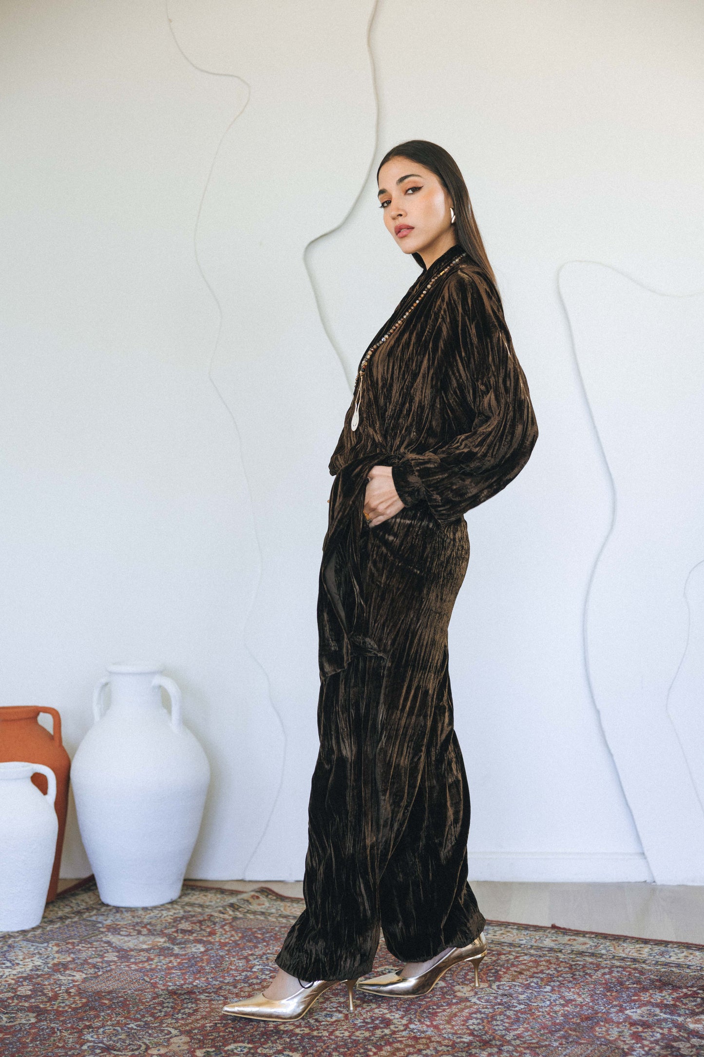 VELVET JUMPSUIT- BROWN