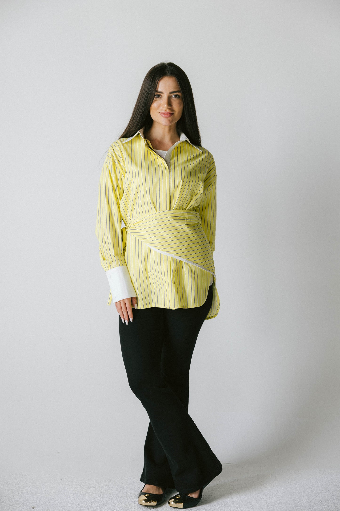 Stripped poplin shirt - yellow