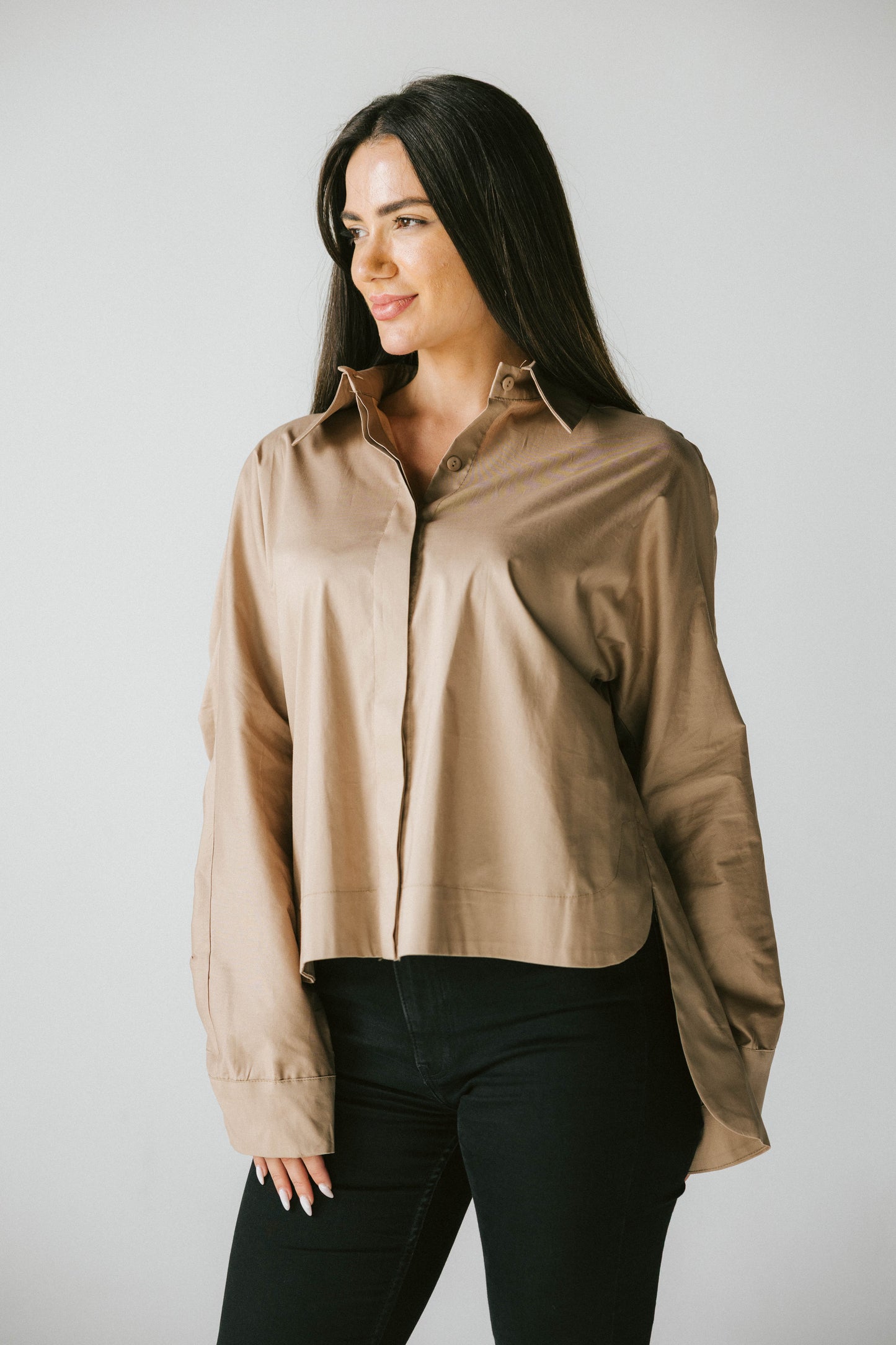 Ruched back shirt - beige