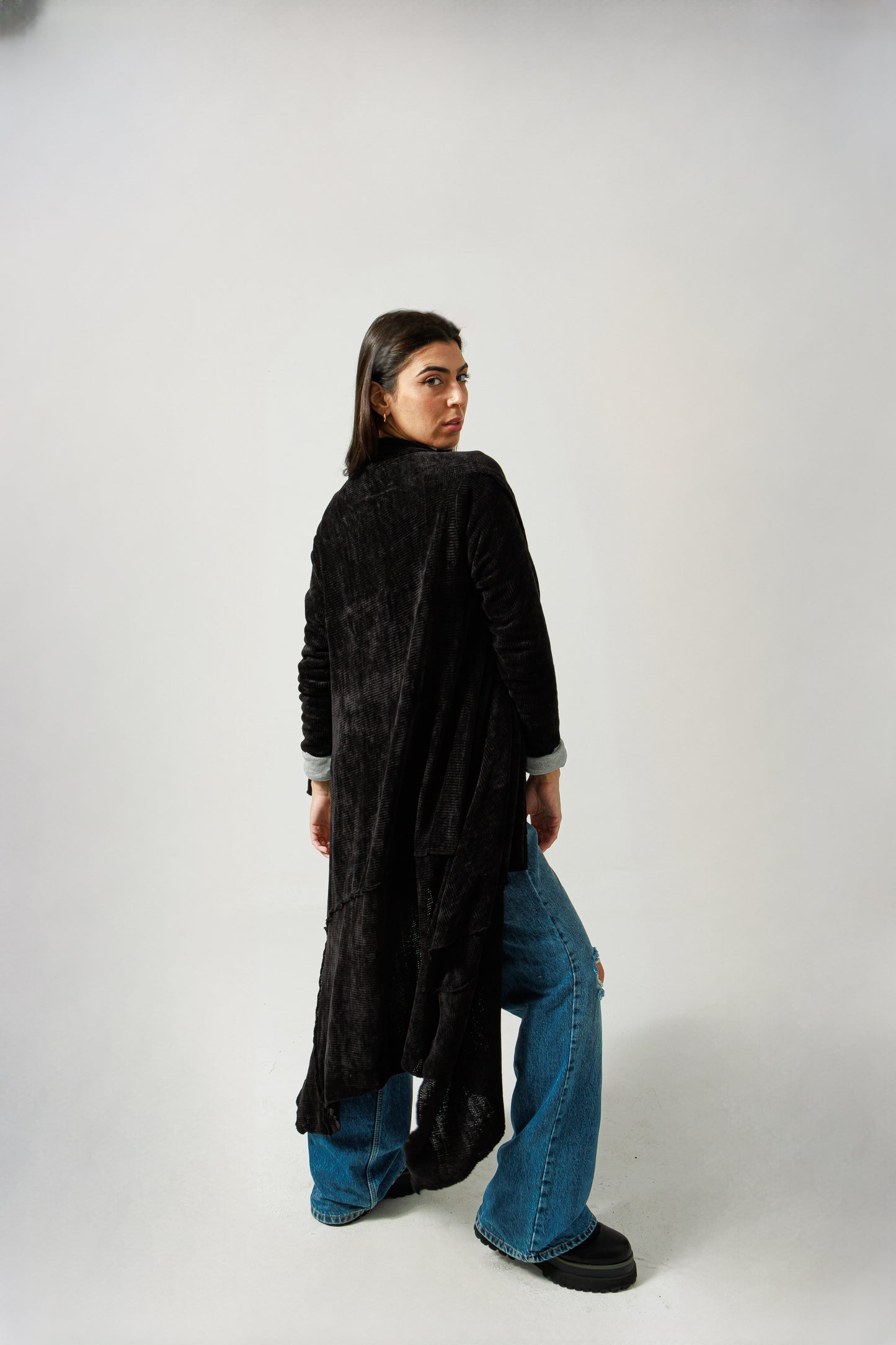 Asymmetric velvet cardigan