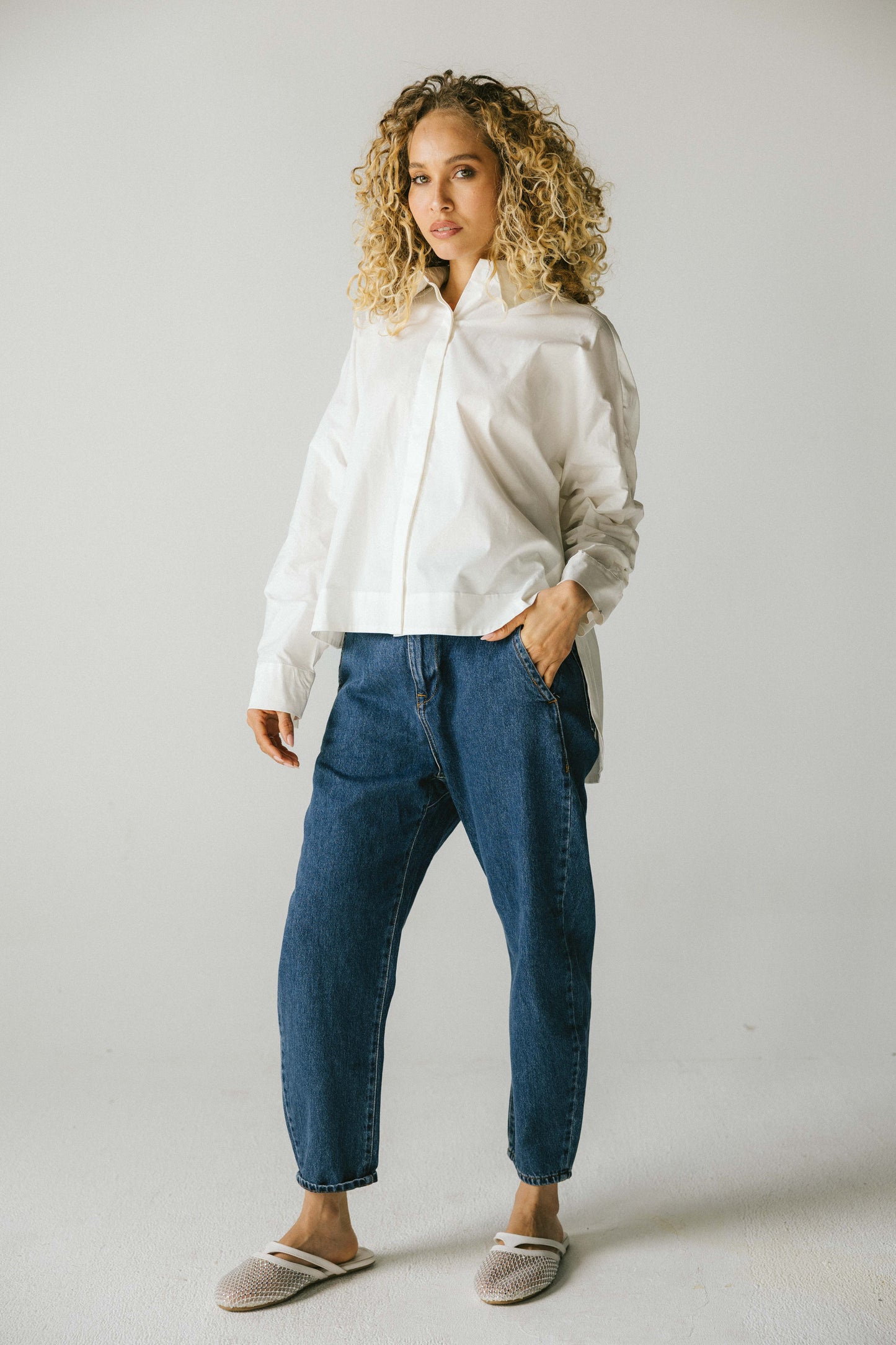 Ruched Back Shirt - white