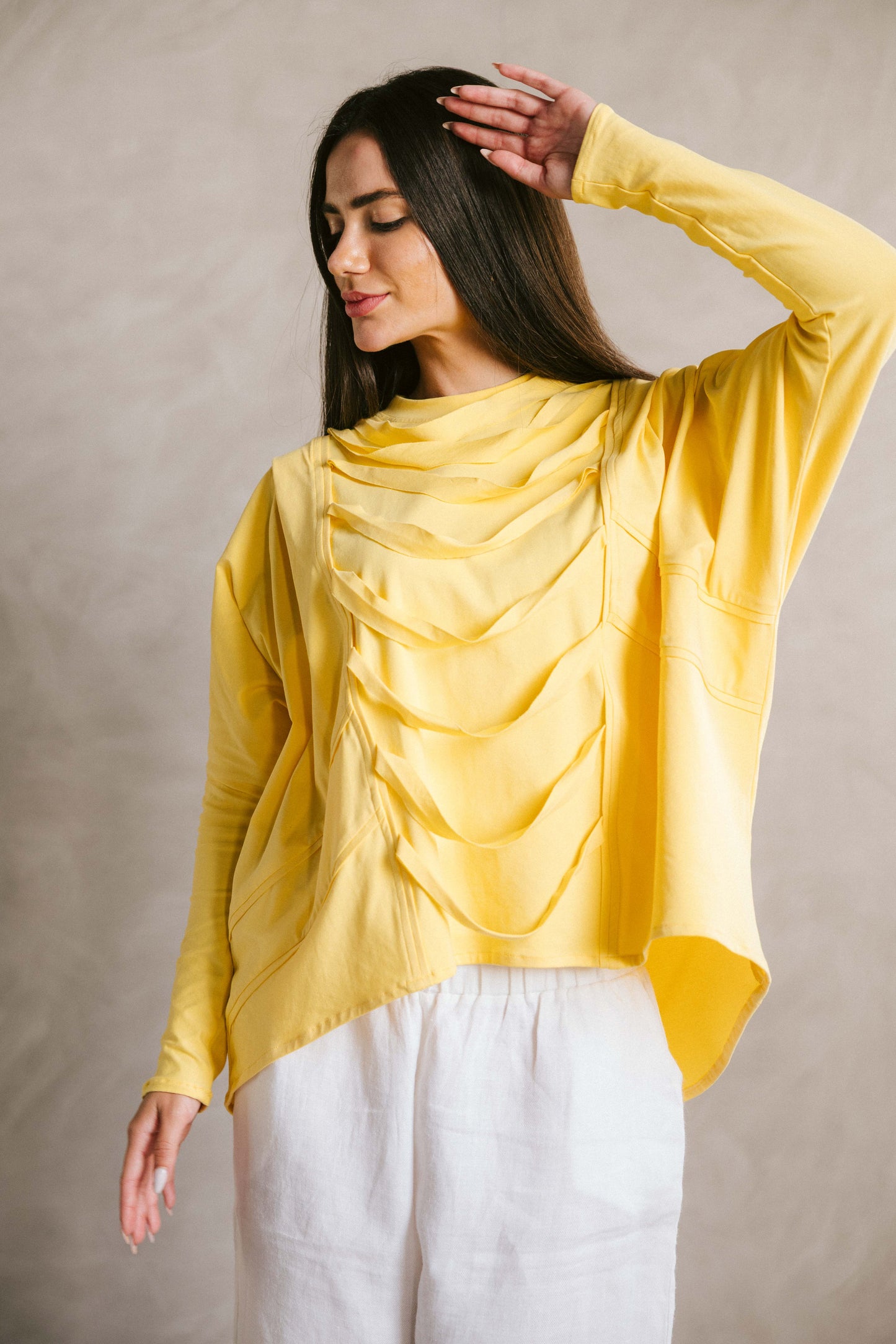 Ruched cotton t-shirt - yellow