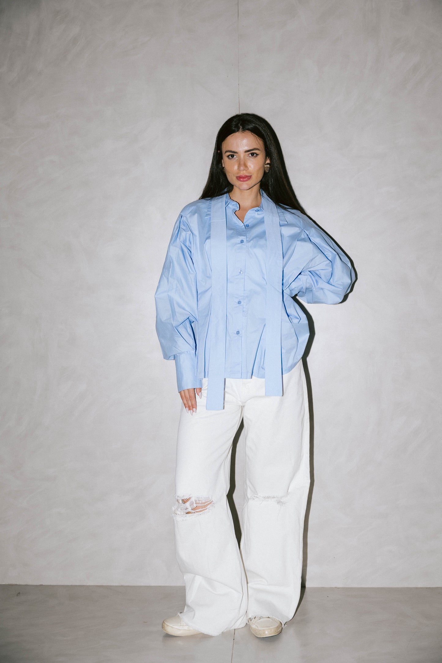 Waistline poplin shirt