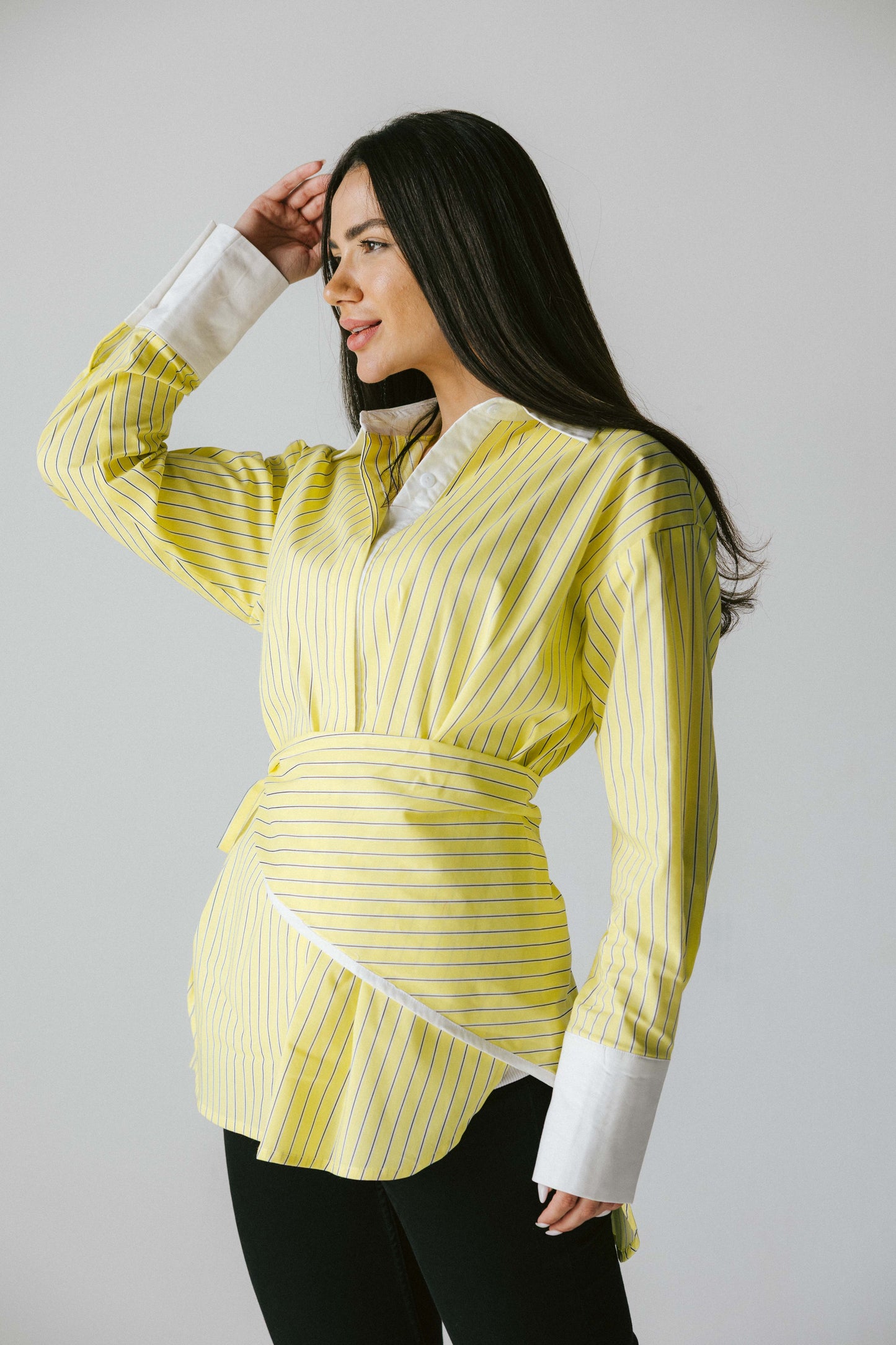 Stripped poplin shirt - yellow