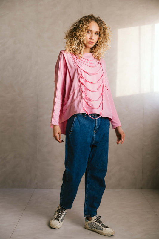 Ruched cotton t-shirt - Pink