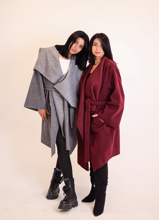 THE VELA WRAP COAT - BURGUNDY