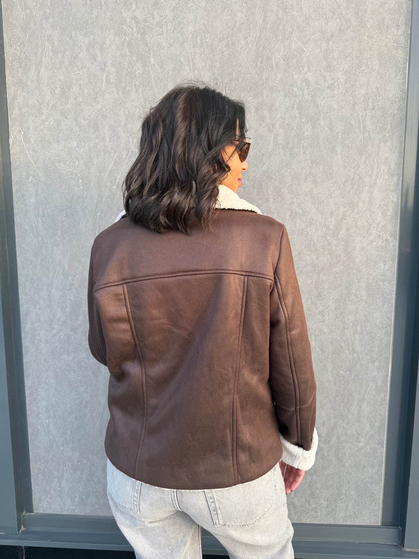 Teddy leather jacket - BROWN