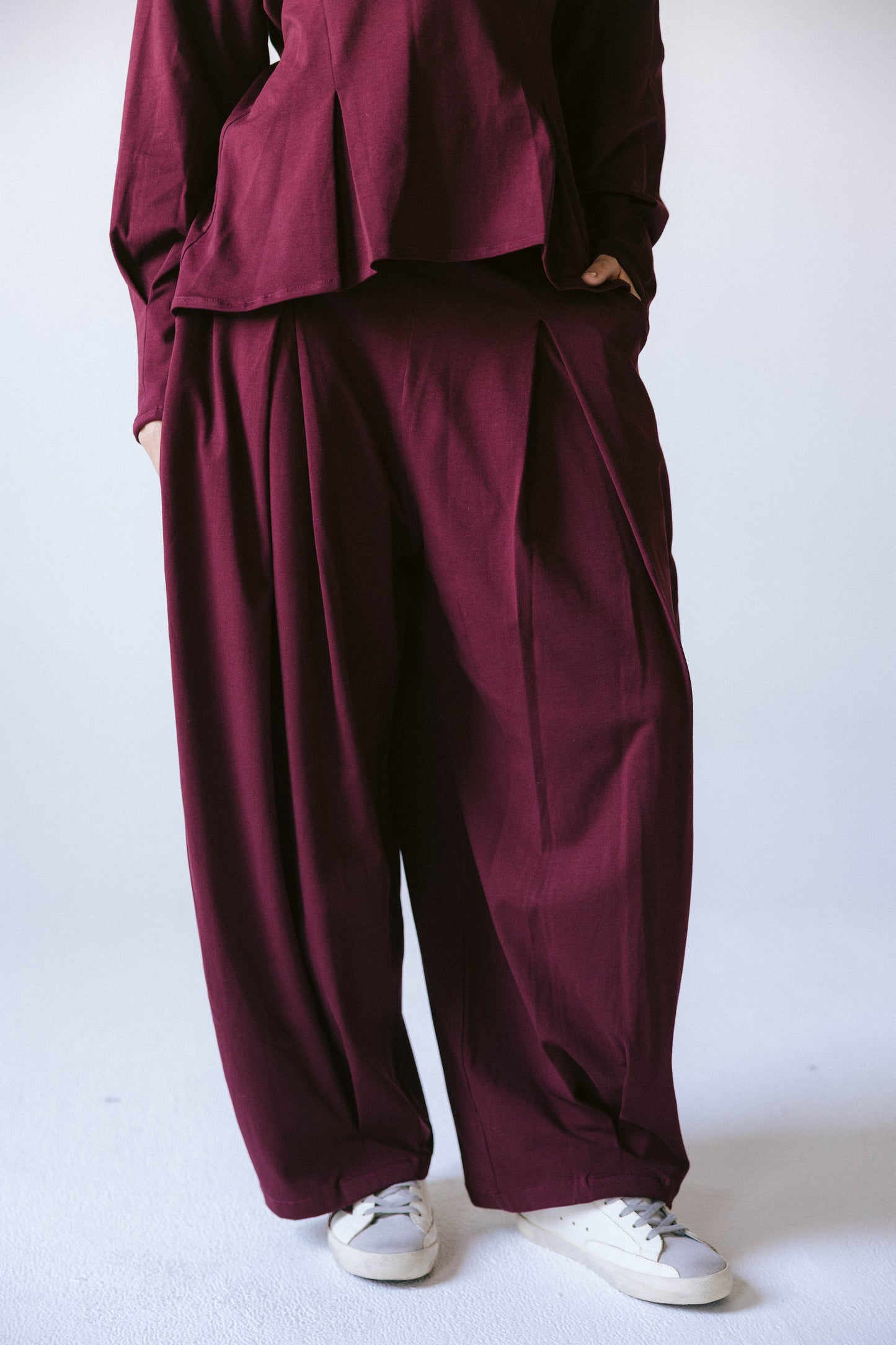 Pleats cotton set - burgundy