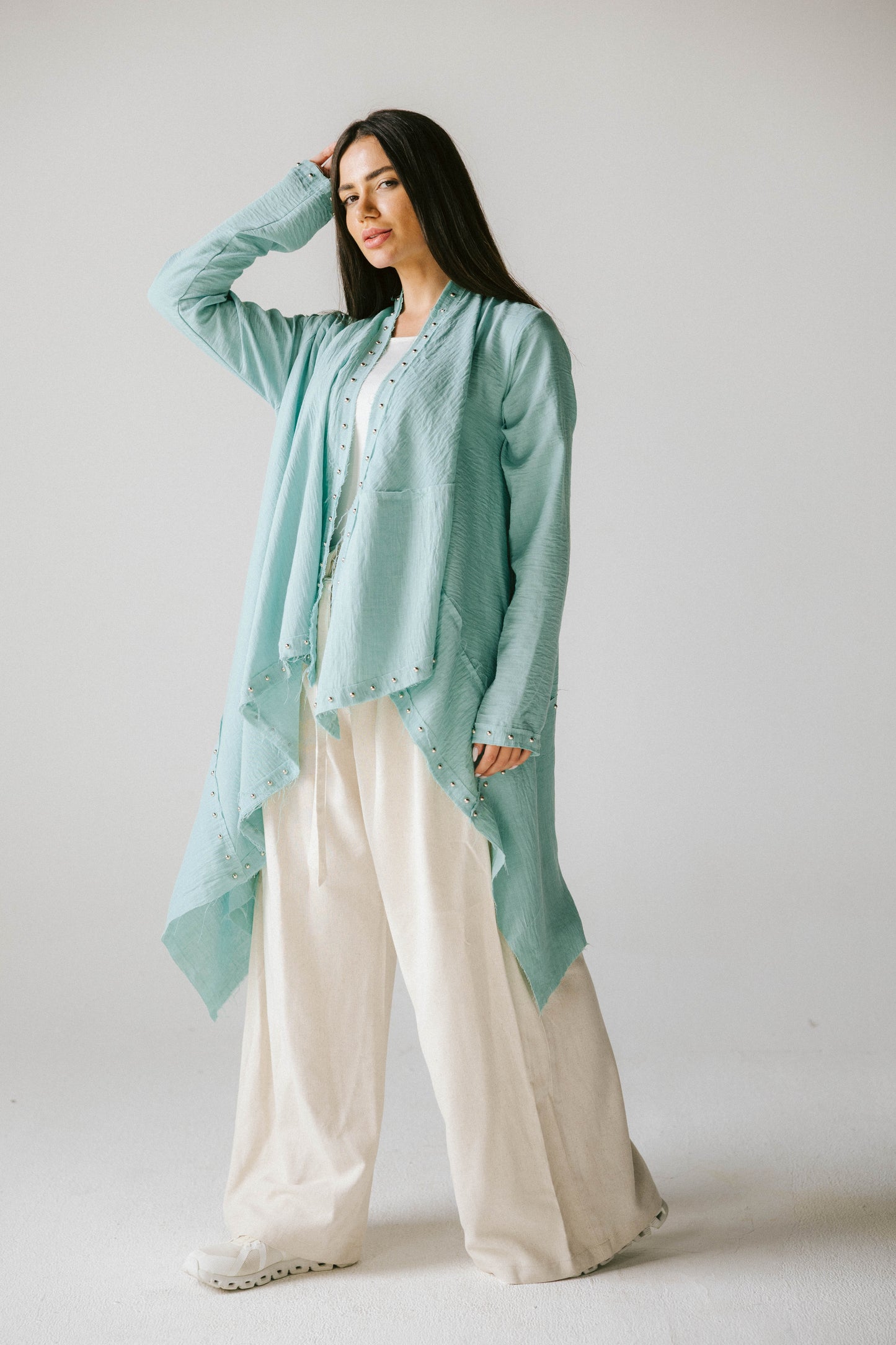 Studded asymmetric cardigan