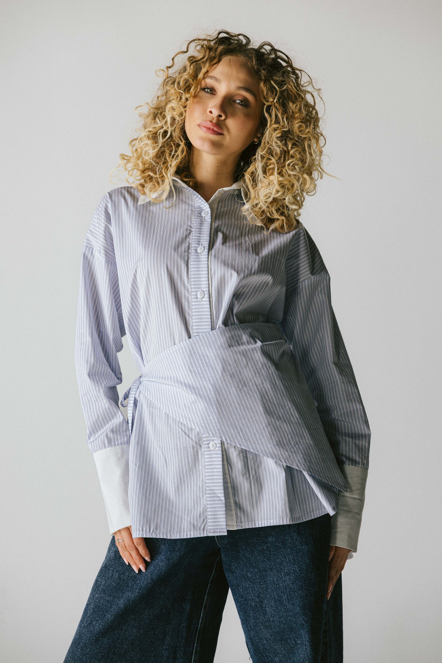 Stripped poplin shirt - baby blue