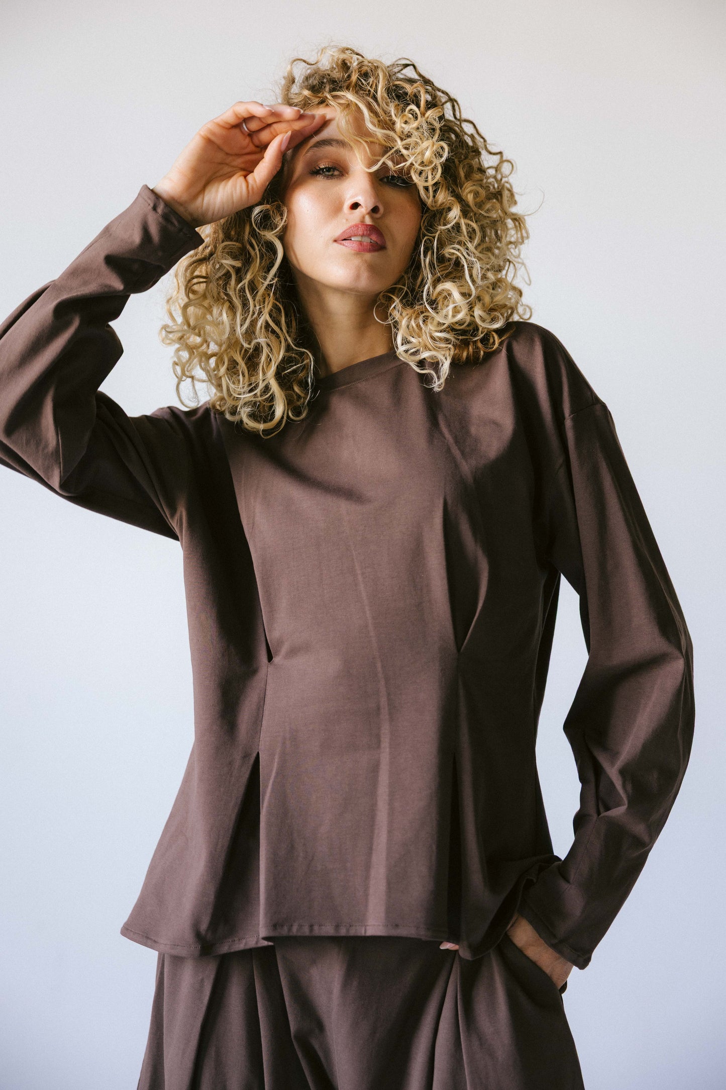 Pleats cotton set - brown